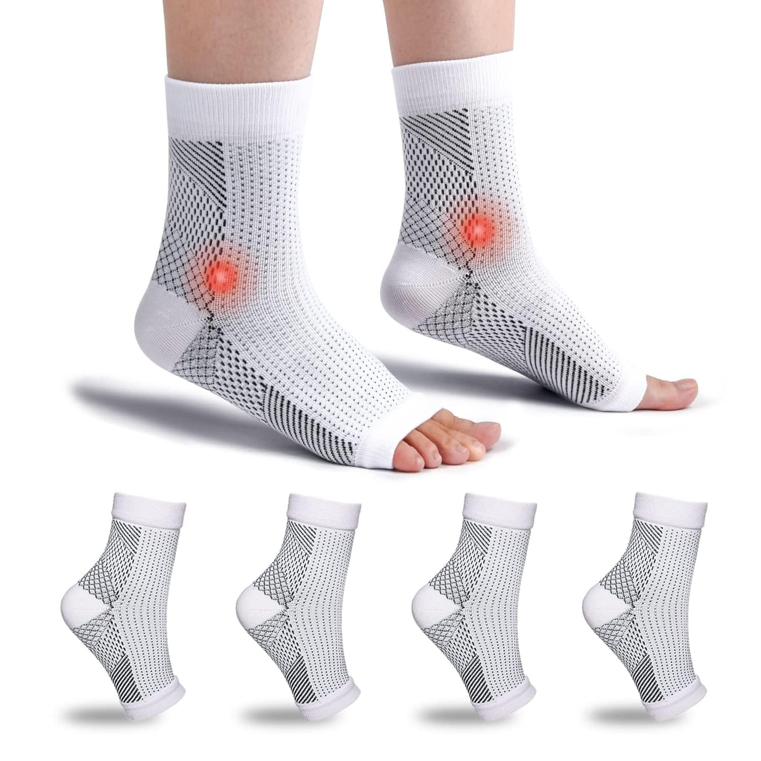 4 Pairs Ankle Support Neuropathy Compression Socks for Women Men Medical Plantar Fasciitis Socks Ankle Strap Brace Achilles Tendonitis Foot Support
