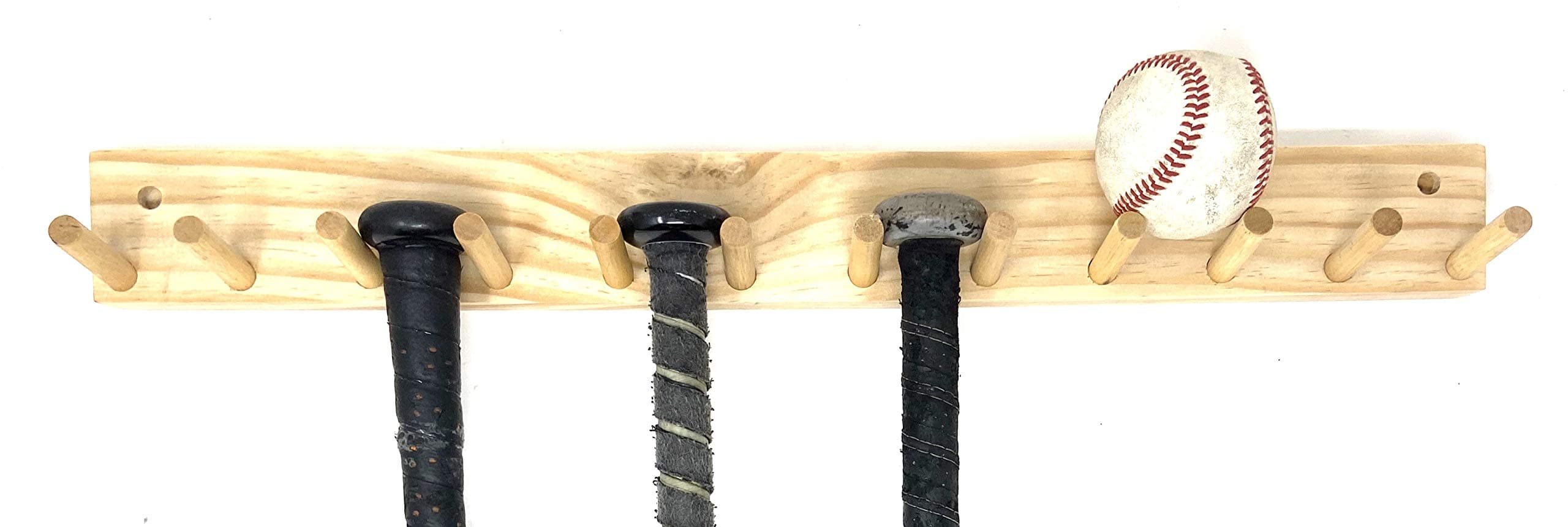 Wood Baseball Softball Bat Rack Display 6-11 Full Size Bats Polyurethane Finish Wall Mount