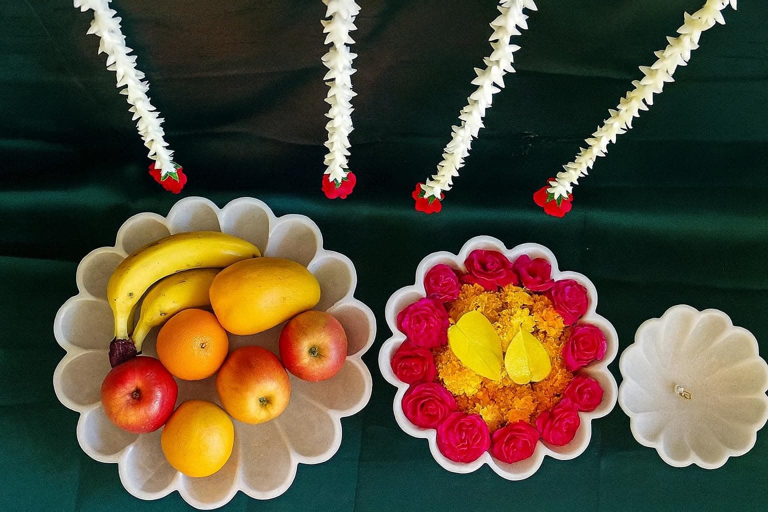 RM Marble Bowl Set (6 9 & 12 Inch) | Handcrafted Natural White Round Trays | Multi-Use Floating Candle Holder Fruit Urli Flower Display | Elegant Home Décor Valentine Gift