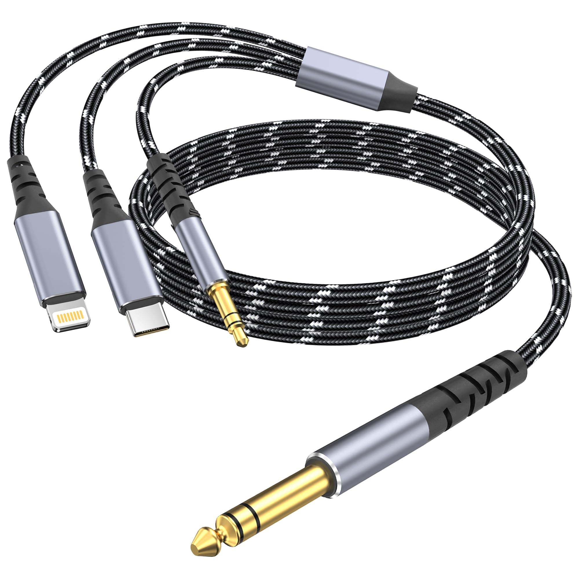 Lightning to 1/4 TRS Audio Stereo Cable, 3 in 1 to 1/4 Male Aux Audio Cord Compatible with iPad, iPhone 15/14/13 Pro for Amplifier, Mixer, Home Theater, Speaker ect