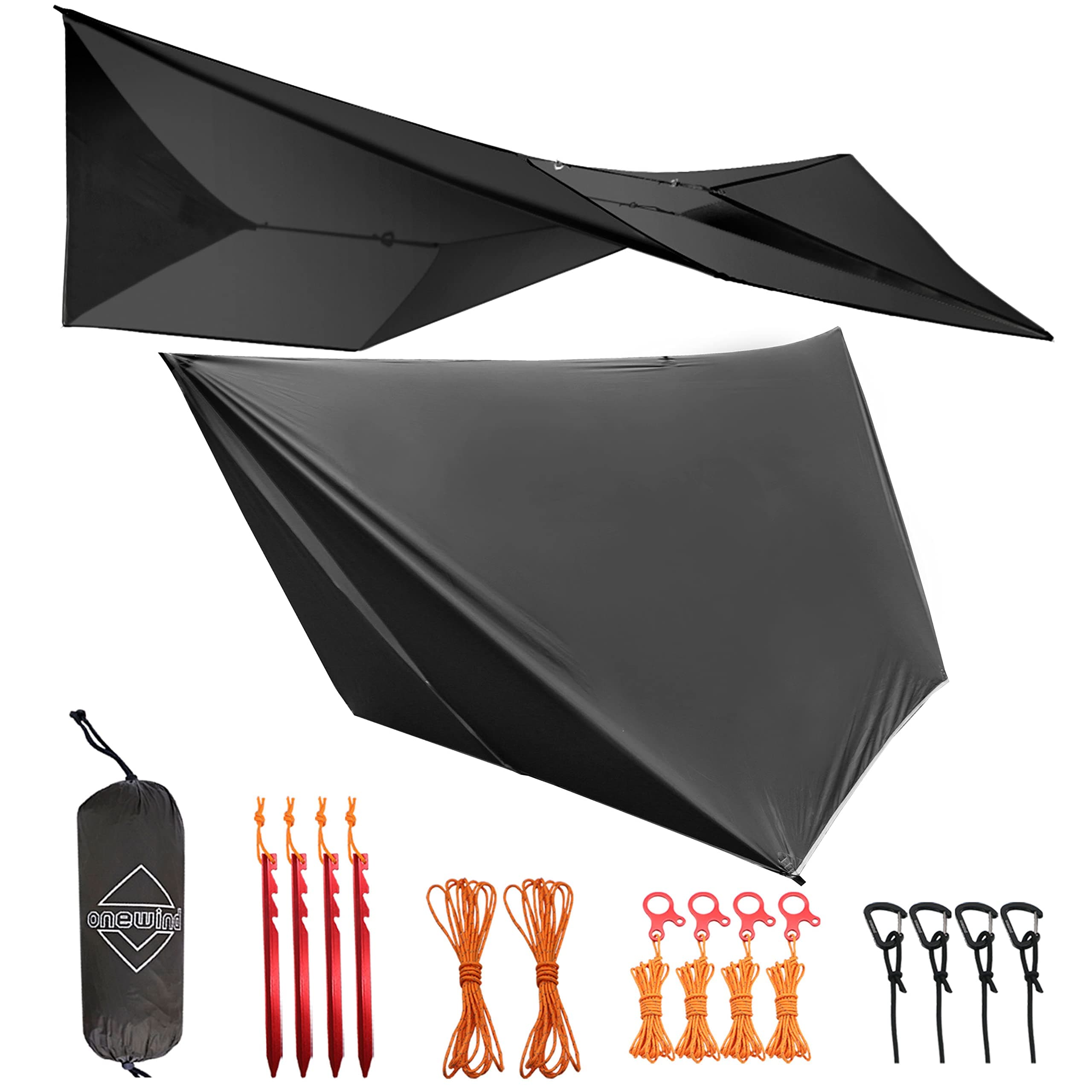 Onewind 11ft Hammock Tarp, Lightweight Silnylon Hammock Rain Fly, 4000mm Waterproof 4-Season Multiple Shelter Solution Camping Tarp Tent with Complete Accessories, Dark Grey