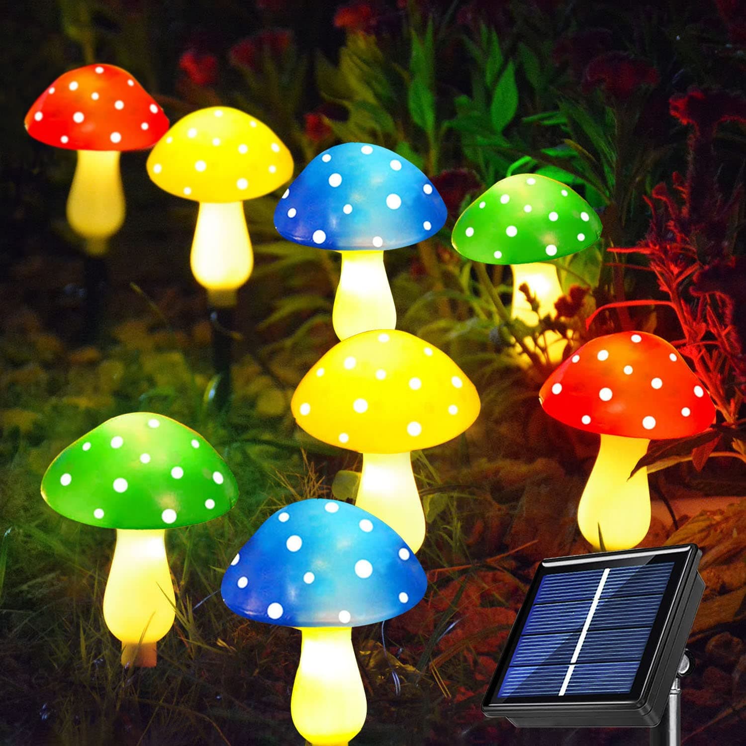 Newest Version 8-Pack Solar Mushroom Lights for Garden Decor, 8 Modes Waterproof Outdoor Garden Mushroom Lamp, Multi-Colored Mushroom Solar LED Fairy Lights for Christmas Halloween Garden Yard Lawn
