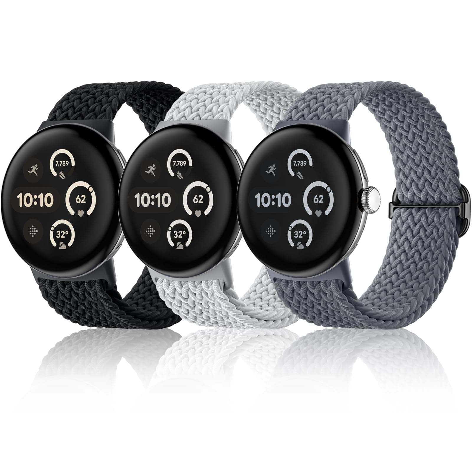 Maledan Braided Stretchy Band Compatible with Google Pixel Watch 3 41mm/ Google Pixel Watch 2 Bands/Google Pixel Watch Bands for Women Men, 3 Pack Soft Nylon Sport Strap for Pixel Watch 2 Accessories