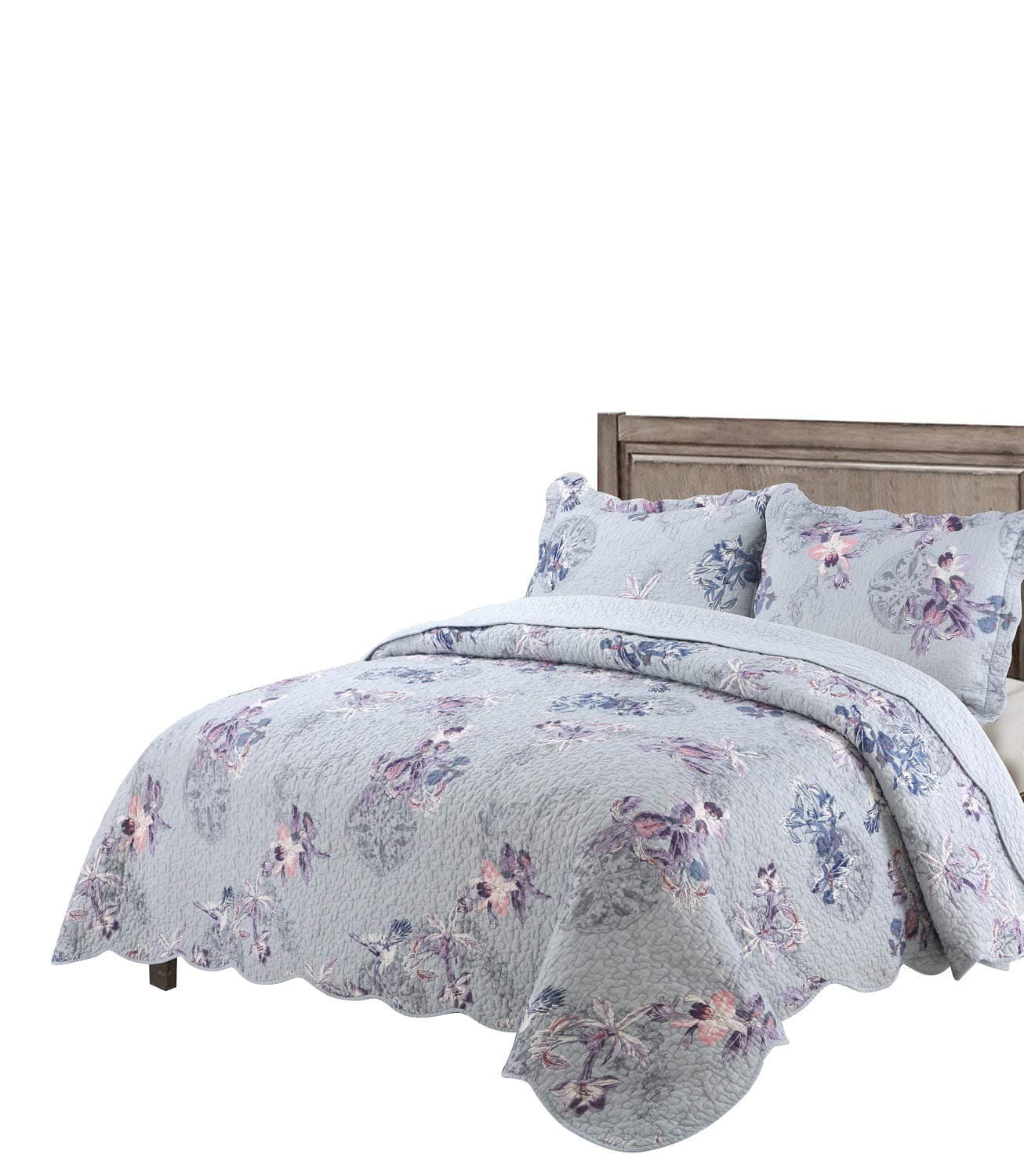 Cotton Quilt King Size Sets -3pcs Include 2 Pillow Shams Bedspread Blanket (Purple Bird, King:106"X96")