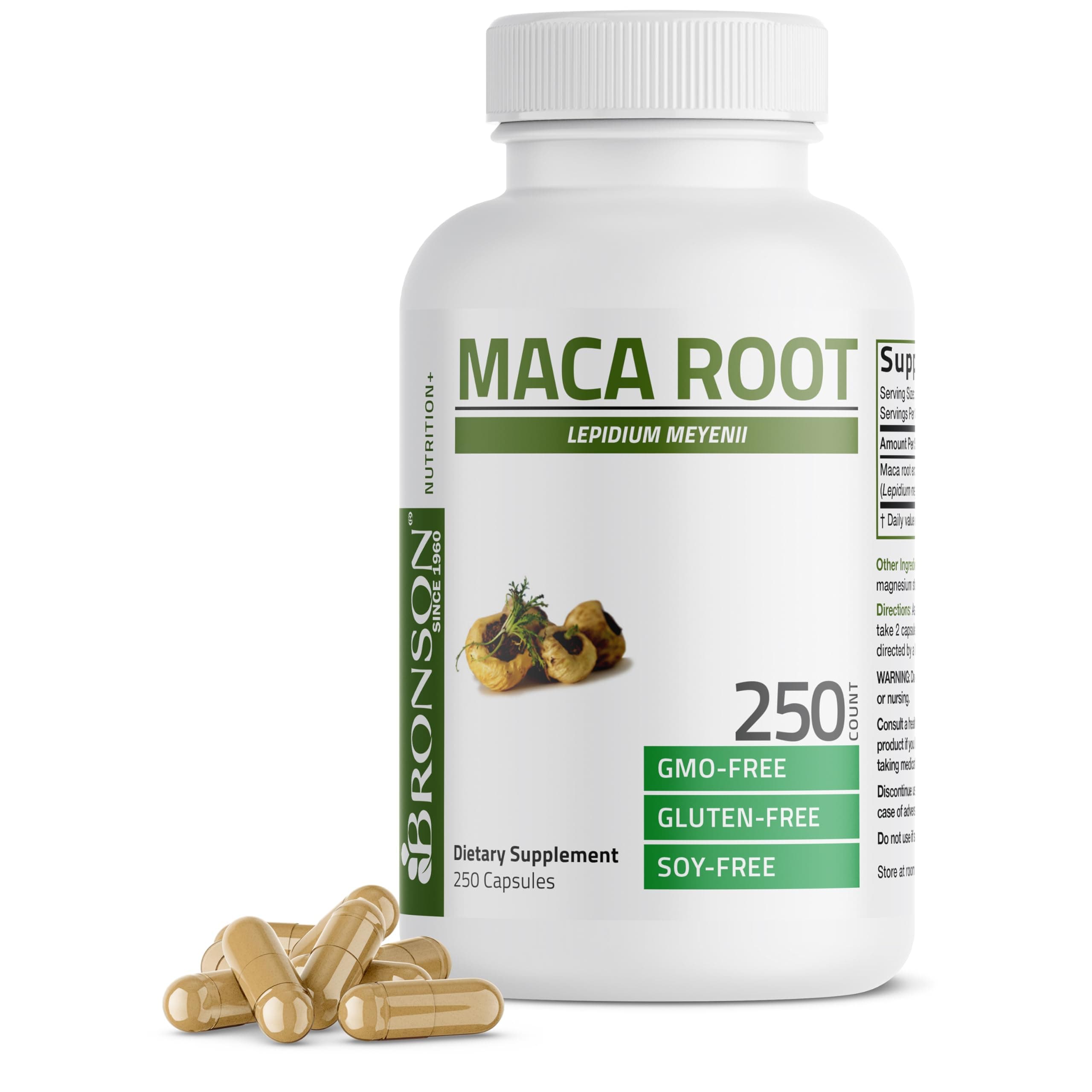 Bronson Maca Root Lepidium Meyenii Non-GMO, 250 Vegetarian Capsules