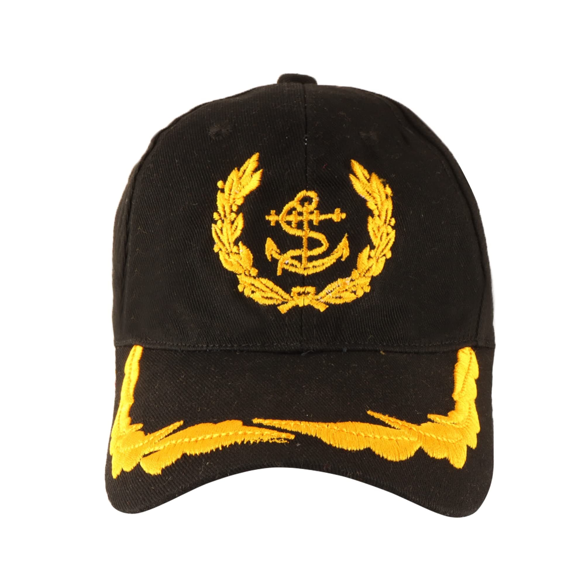 Cotton Cap | Adjustable Caps | Uniform Accessory | Free Size Unisex Hat | Baseball Hats | Durable & Lightweight Comfortable Cap | Hat with Gold Embroidery | Merchant Navy Logo | 1