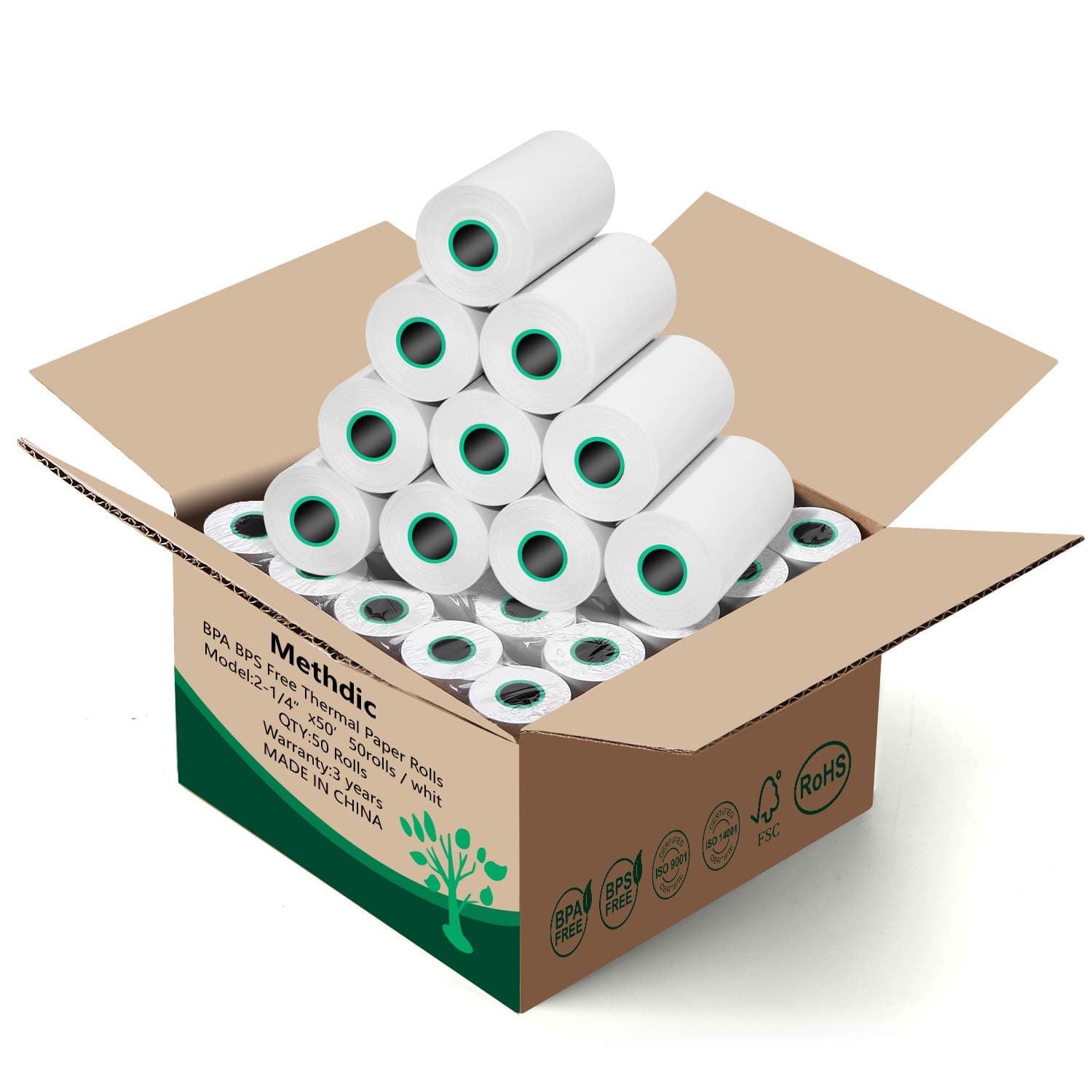 Methdic 2 1 4 x 50' Thermal Paper 50 Pack,BPA BPS Free Credit Card Paper Rolls Thermal