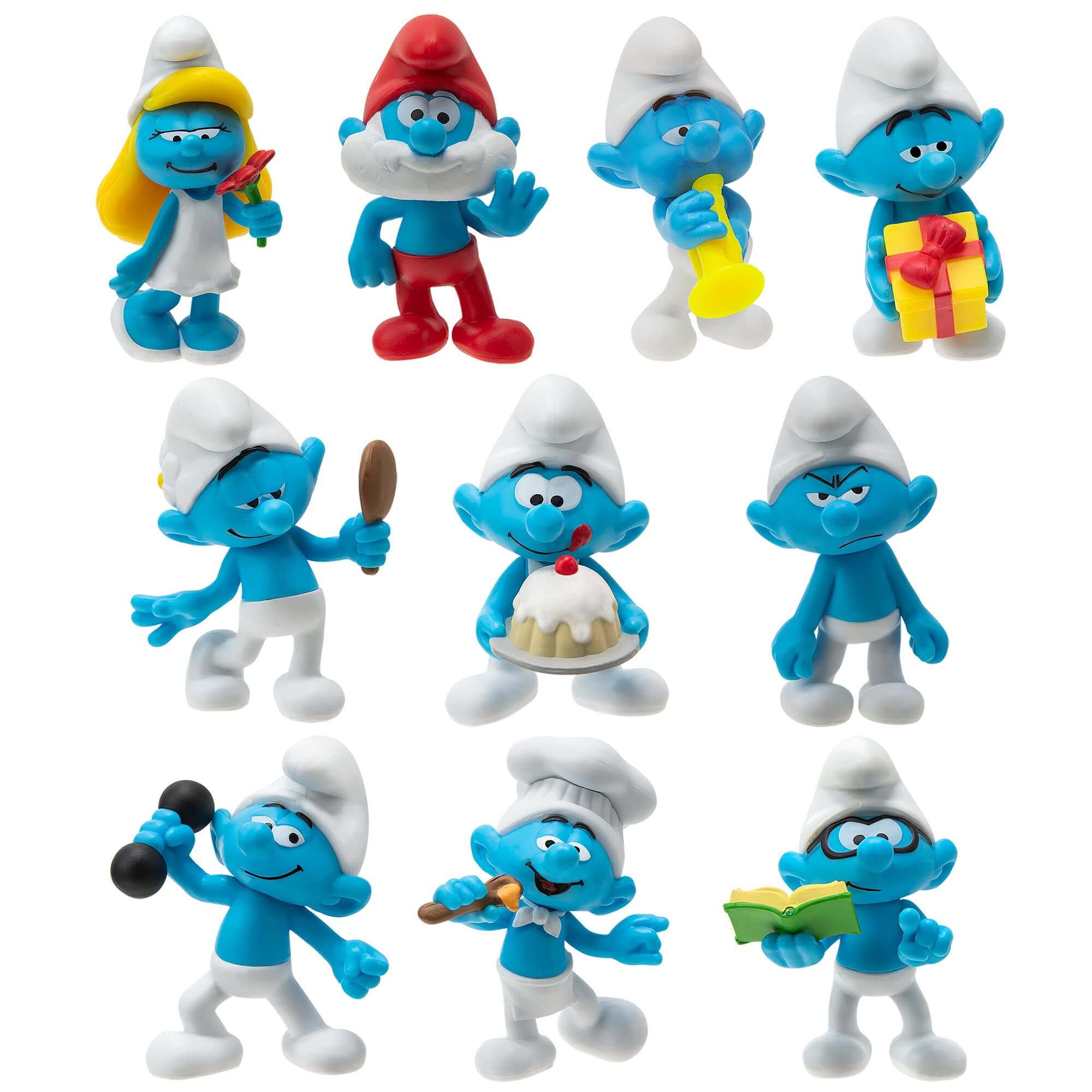 40TH Anniversary Classic Figure 10 Pack - Features 2-Inch Smurfette, Grouchy, Greedy, Papa Smurf, Brainy, Hefty, Vanity, Harmony, Jokey, Chef - Authentic Details