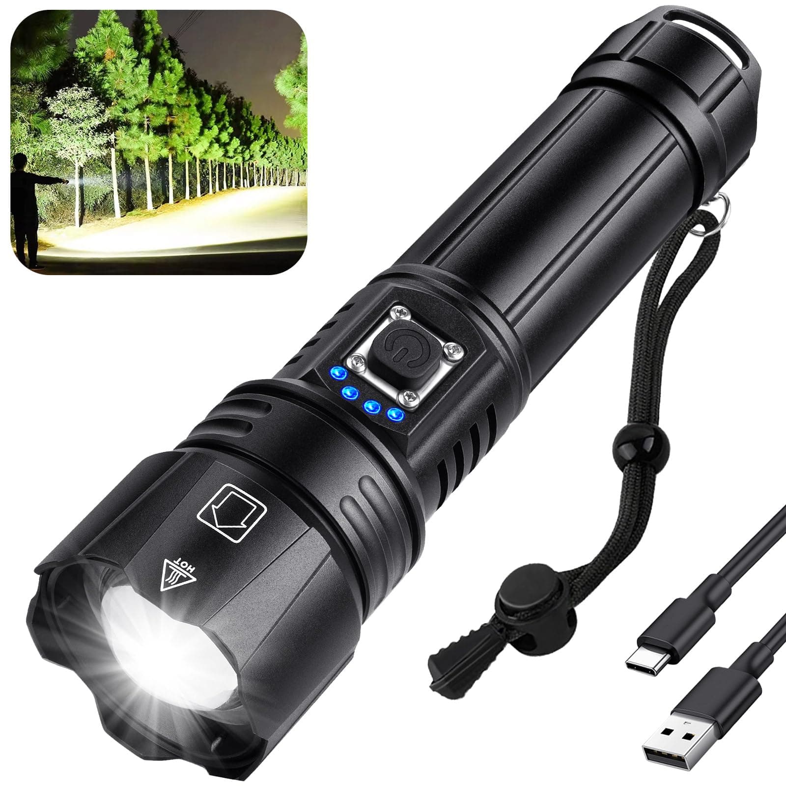 Rechargeable Flashlights High Lumens, 99,000 Lumen Brightest Led Flashlight with 5 Modes & 15H Long Runtime, Powerful Waterproof Handheld Flash Light, Super Bright Flashlight for Home, Camping
