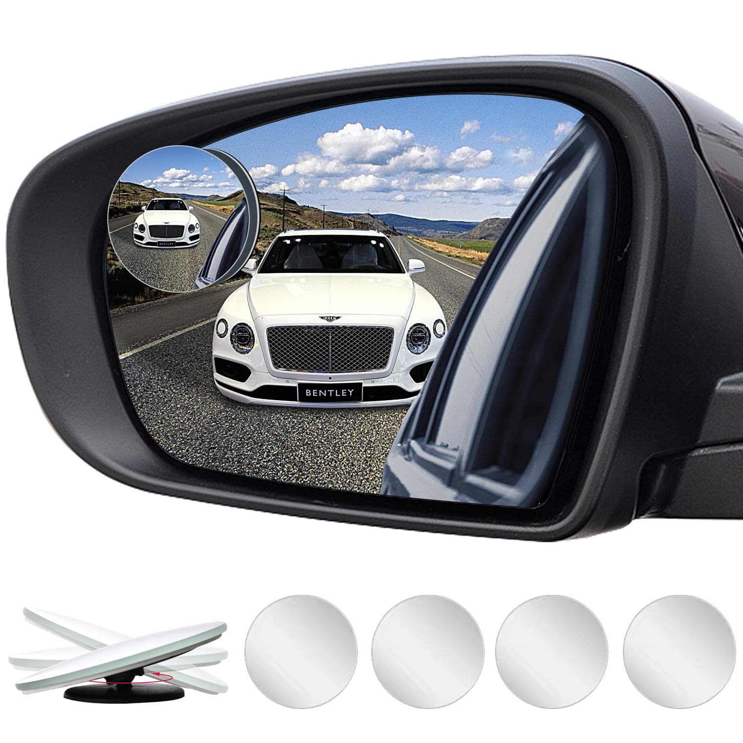 4 Pack Blind Spot Mirror, 2" Round HD Glass Frameless Convex Rear View Blind Spot Mirror Stick On with 360° Rotation Adjustable For SUV Car Auto