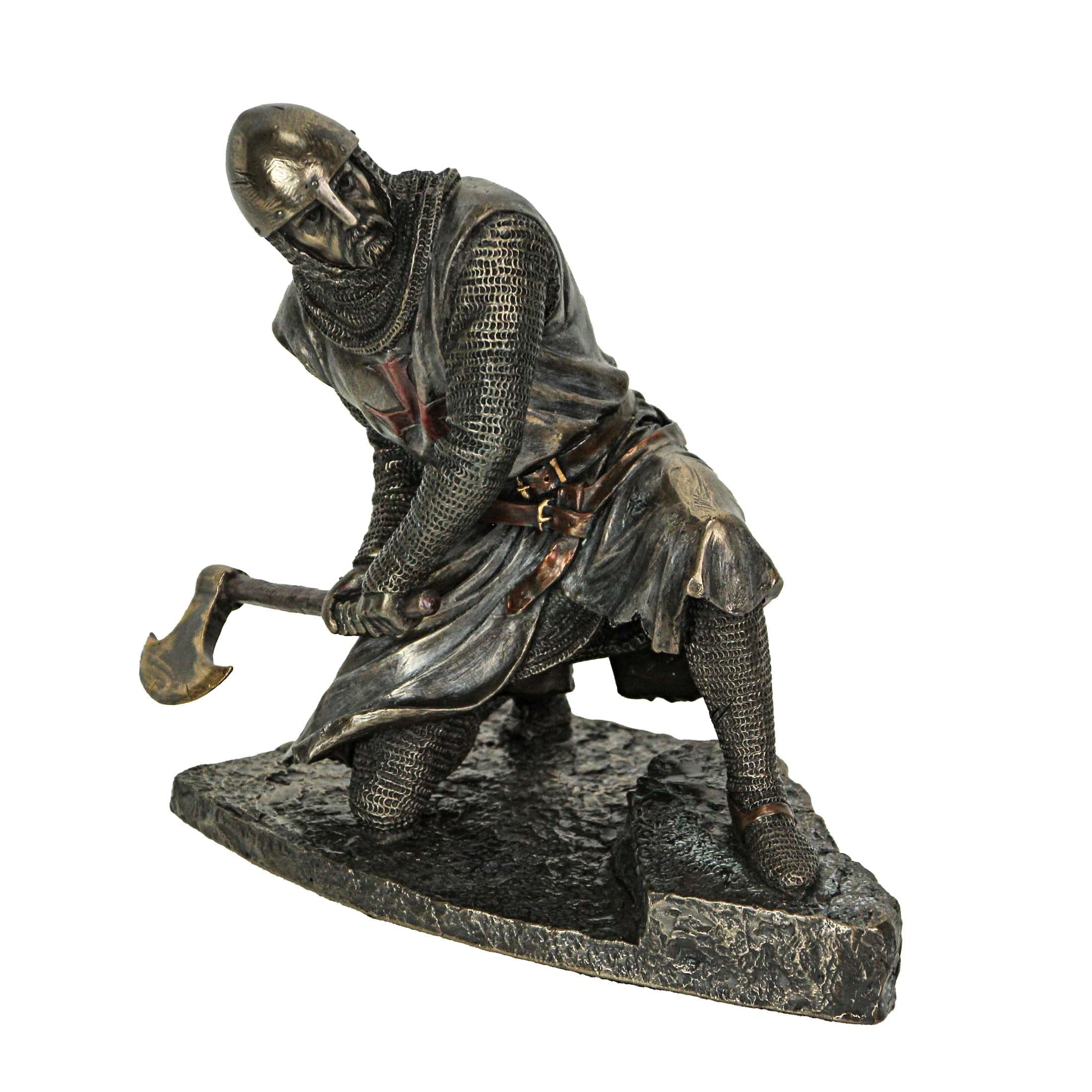 7" Templar Kneeling Battle Axe Stance Cold Cast Resin Antique Bronze Finish Sculpture