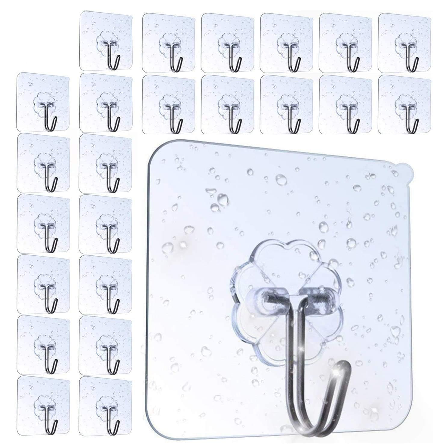 AOMEES Adhesive Hooks (24 Pack) Heavy Duty Wall Hooks 8kg (Max) Self Adhesive Hook (Updated Version)