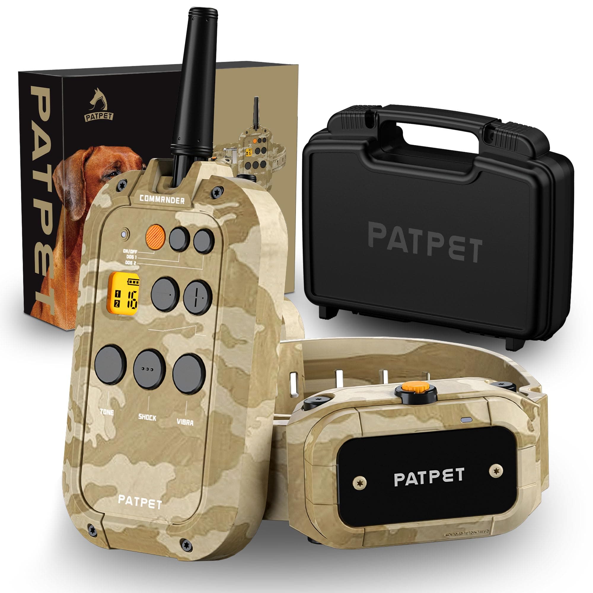 PATPET Dog Shock Collar with Remote 3/4 Mile Range Dog Training Collar Include Rechargeable Waterproof E Collar, Outdoor Training Shock Collar for Medium Large Dogs Camouflage (15-140 lbs)