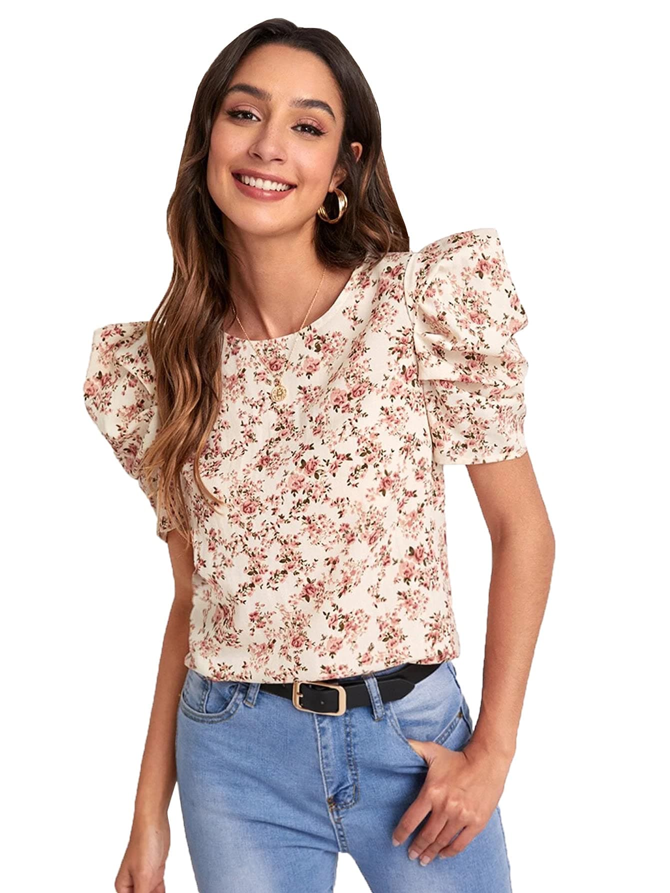 J B FashionWomen's Regular Round Neck Half Sleeve Polyester Digital Printed Top