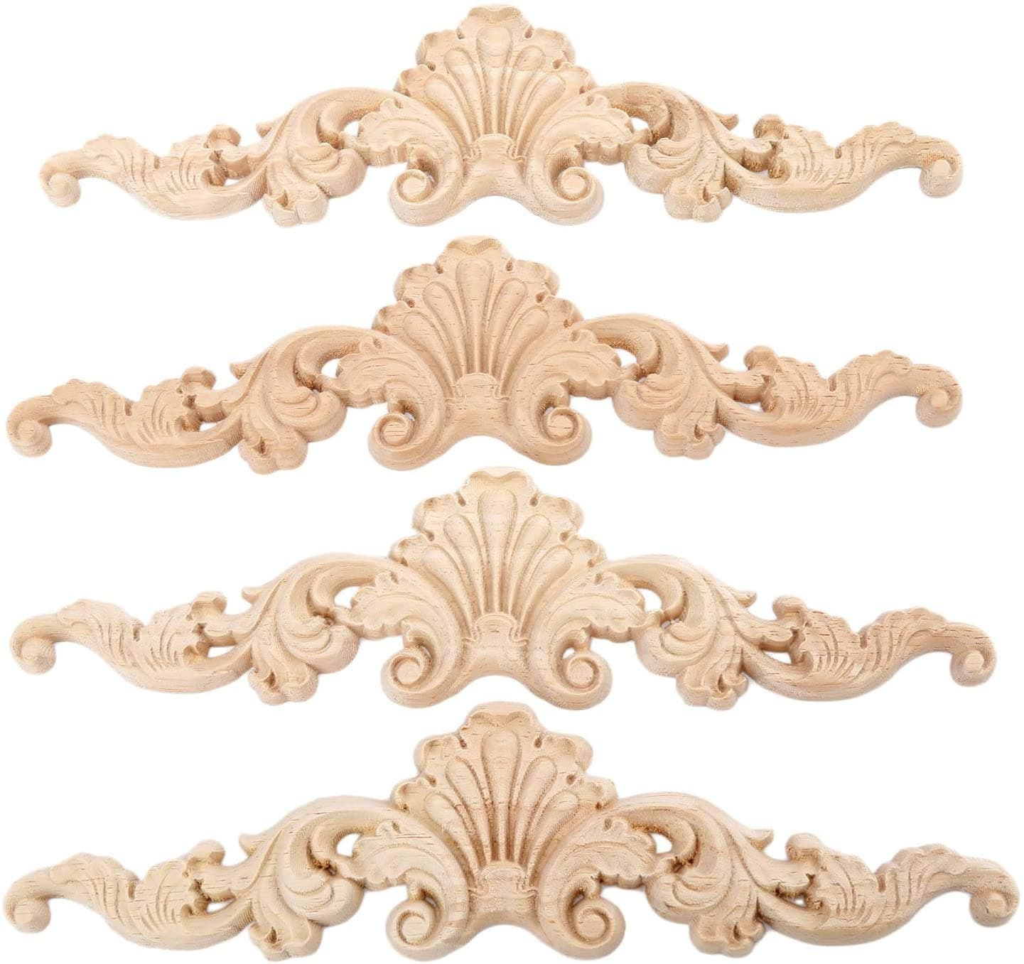 MUXSAM 4Pcs Wood Carved Onlays Appliques Double Flower Pattern Decals Pastoral Style Floral Woodcarving Corner Decor for Window Door Mirro Cabinet Cupboard Dresser Furnitrue Decoration 8x8cm