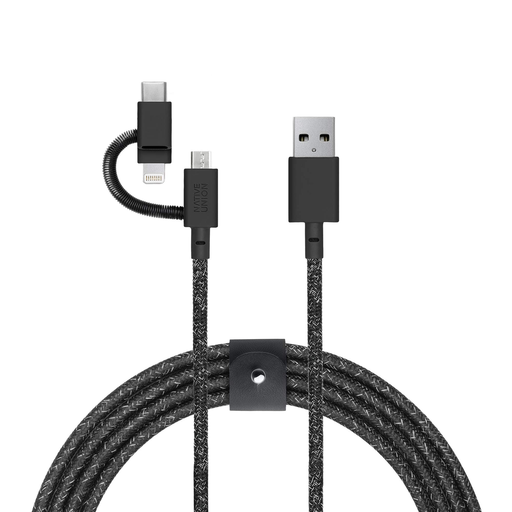 Native Union - Belt Cable Universal - 6.5ft Ultra-Strong Reinforced Apple MFi Certified Durable Charging Cable with 3-in-1 Adaptor for Lightning, USB-C and Micro-USB Devices (Cosmos)