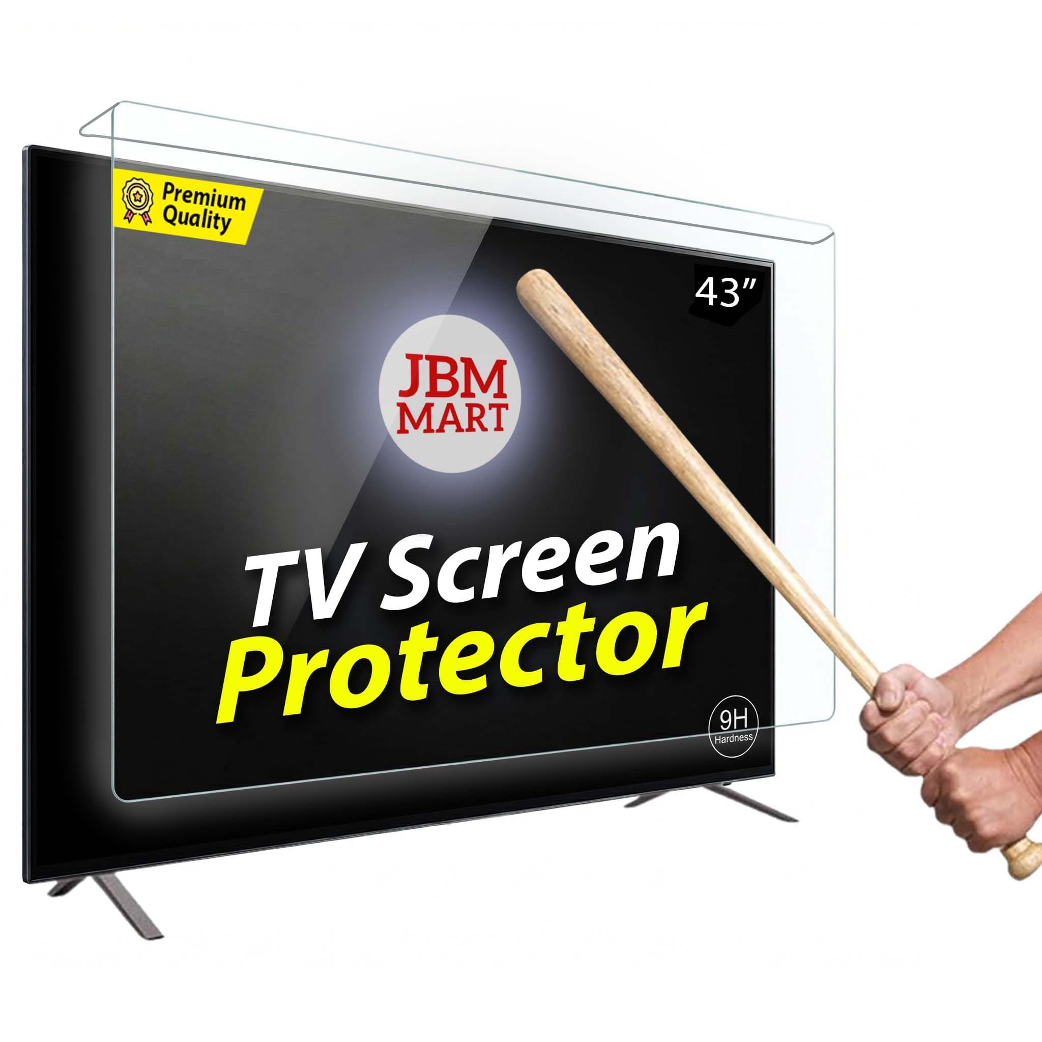 - JBM MART® 43 Inch TV Screen Protector - Tempered Glass Guard, 9H Hardness, Scratch resistance, Crystal Clear | 3 mm Thickness