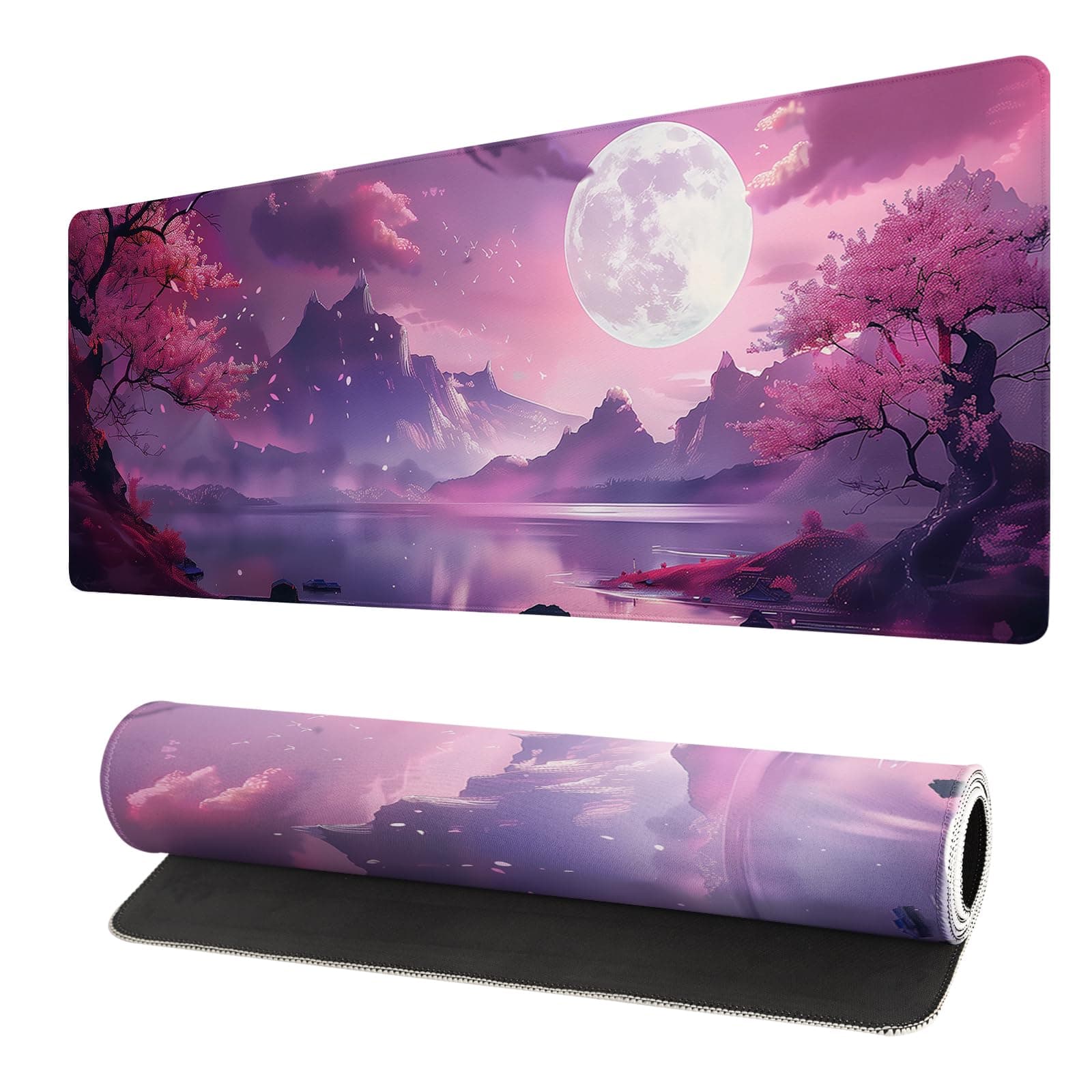 Gaming Mouse Pad Desk Pad,Extended Big Mouse Pad,31.5x11.8 Inch Long Computer Keyboard Mouse Mat Mousepad with 3mm Non-Slip Base and Stitched Edge for Gaming and Office… (Pink Canyon)