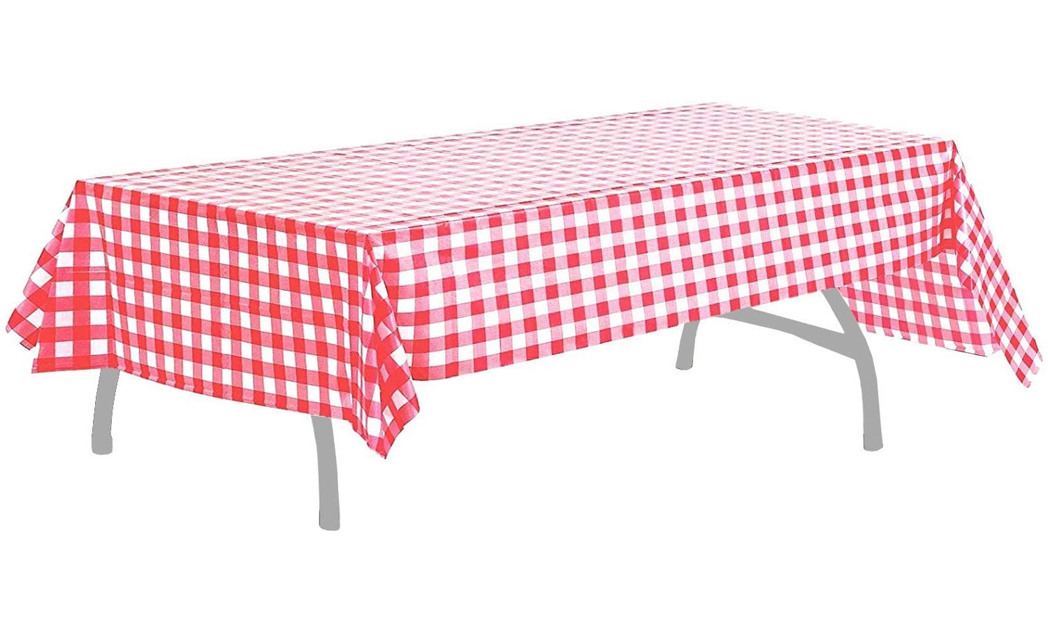 Pcs of 2 Red & White Premium Plastic Checkered Flag Tablecloths Picnic Table Covers, Tablecovers Party Favor (2, RED & WHITE)