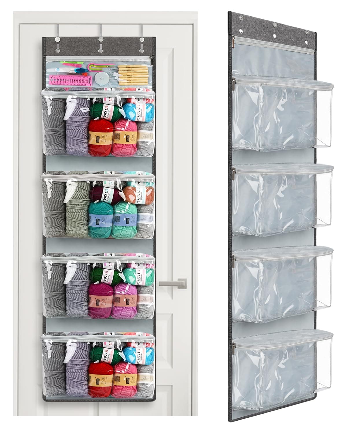 KatechHanging Yarn Storage Organizer, Large Capacity Knitting Organizer Storage with 5 Zipper Closure Compartments for Yarn Enthusiasts, Hanging Yarn Storage Bag for Crochet Hooks, Yarn Balls