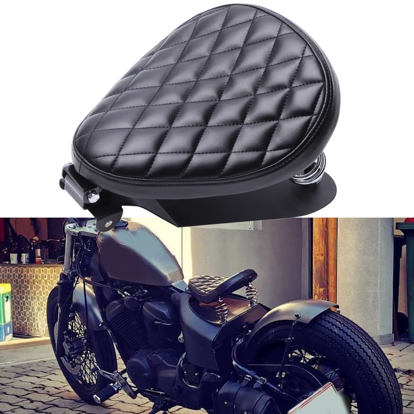 Black Motorcycle Solo Seat Spring With Base For Compatible with Harley Yamaha Kawasaki Suzuki Sportster Bobber Chopper (Black-Diamond)