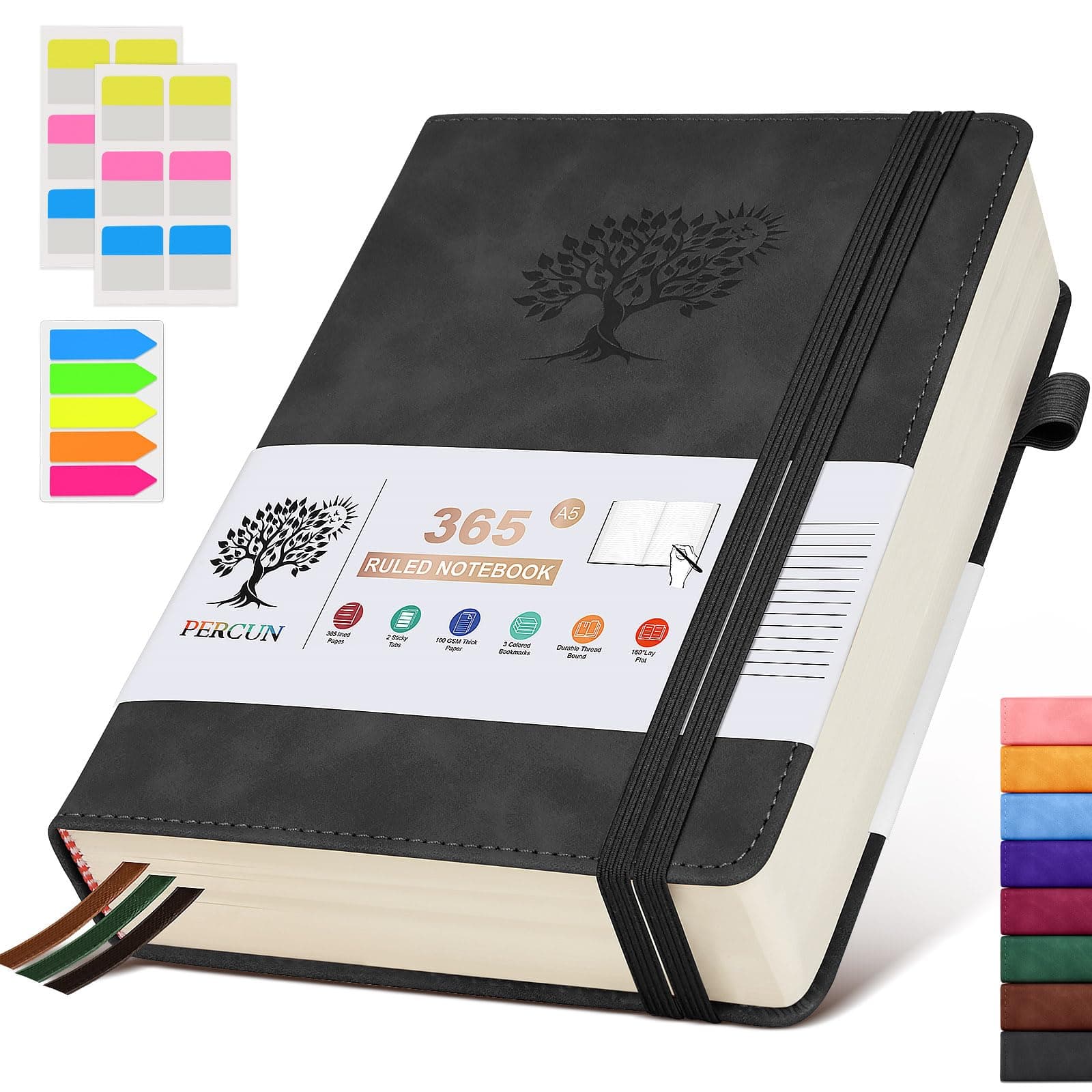 A5 Lined Journal Notebook - 365 Page Leather Journals for Writing Women & Men,Hardcover Notebook with 100Gsm Thick Pages,Daily Diary for Travel, Work,School,Note Taking,College Ruled (5.9" x 8.5")