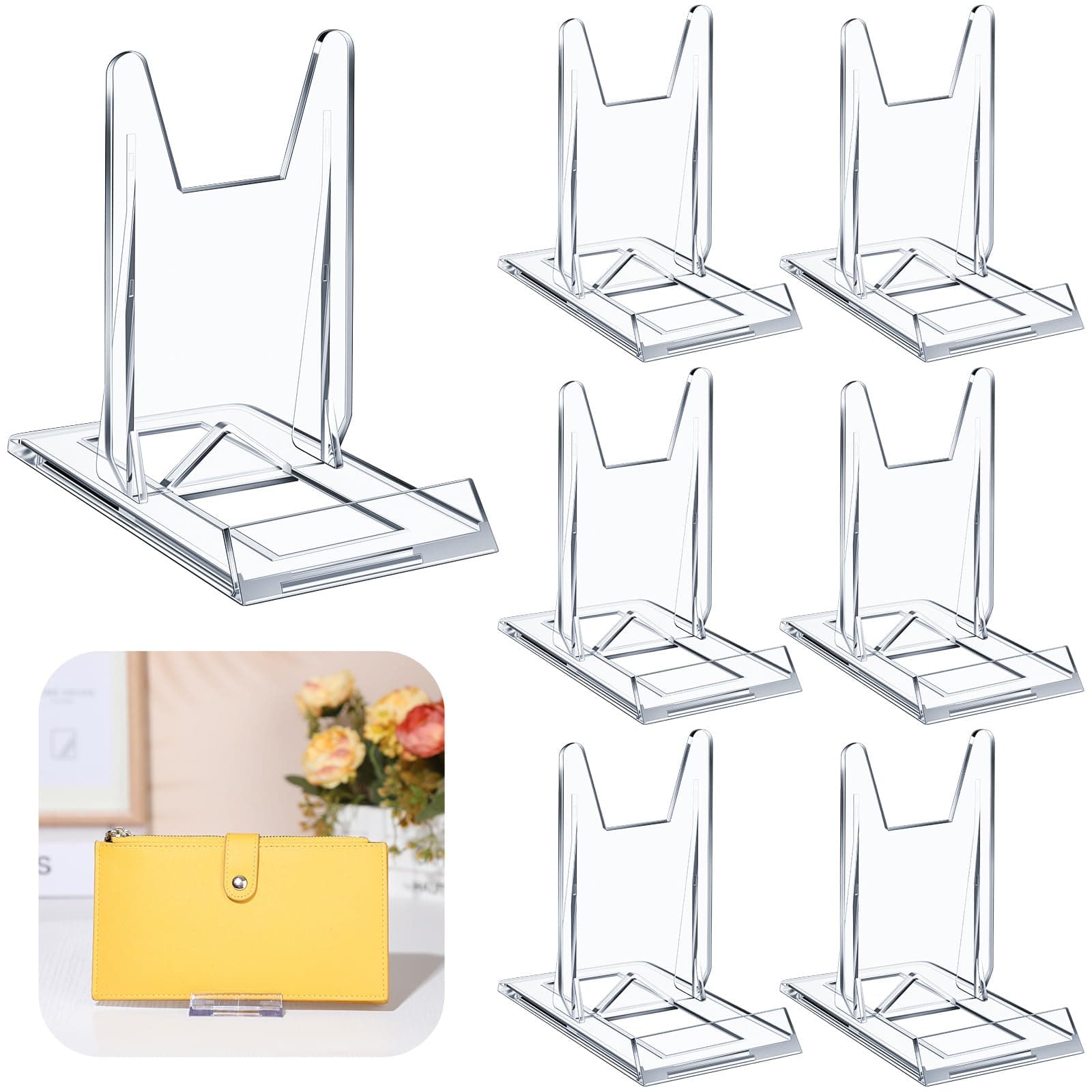 6 Packs Adjustable Purse Display Stand Clear Acrylic Handbag Stand Holder for Plate Purses Pictures Trading Cards Sports, Card Easels for Display Party Weddings Home Decoration Birthdays