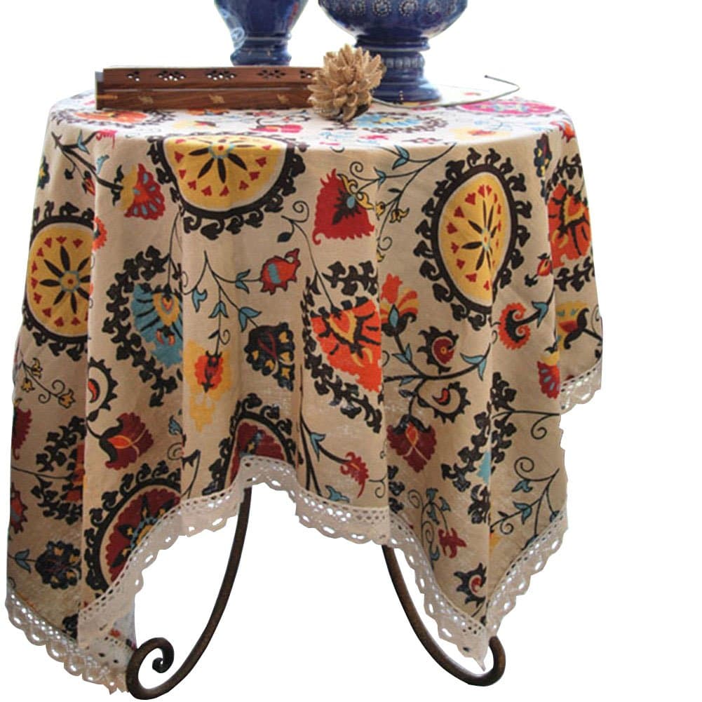 Aothpher 24x24 Inches Modern Boho Floral Jacquard Washable Small Tablecloths with Lace for Dining Table