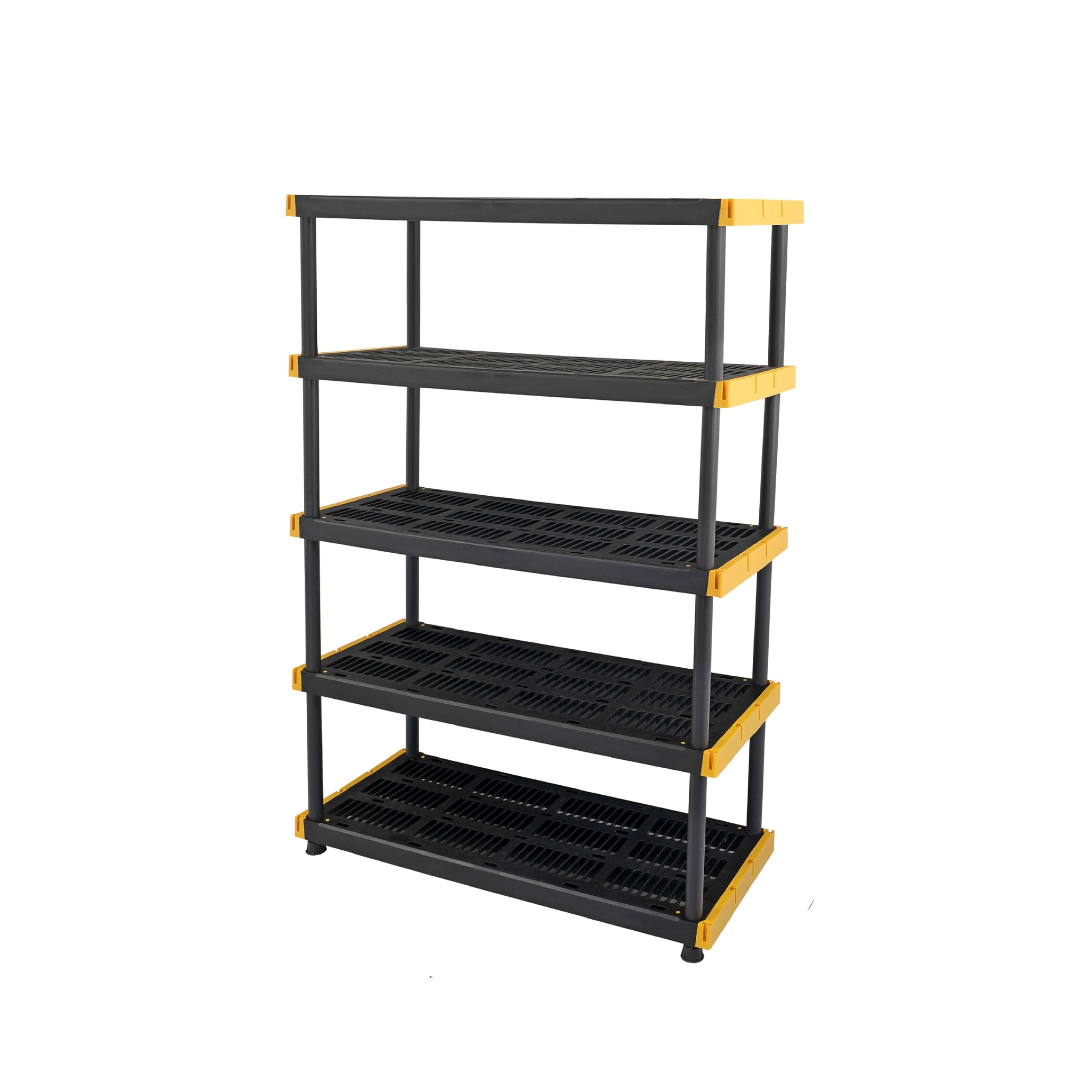 CX Black & Yellow, 5-Tier Heavy Duty Plastic Storage Shelves that Support up to 200lbs/shelf, Organization and Storage, Weather-Resistant Design, Easy Assembly (72”H x 48”W x 20”D)
