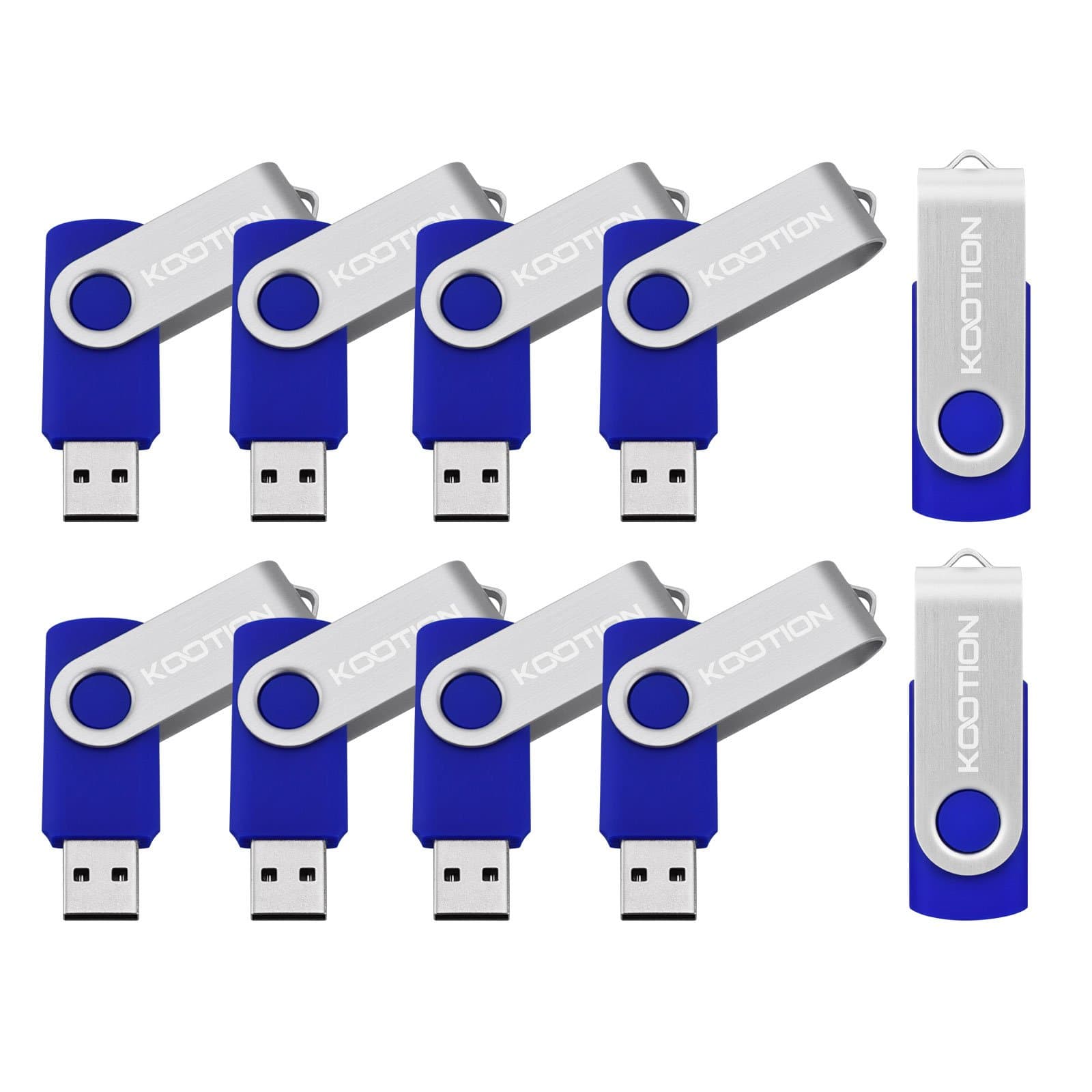 Kootion 10 Pack 2GB Flash Drive 2gb USB Flash Drive Thumb Drive Memory Stick Swivel Pen Drive Keychain Design Blue