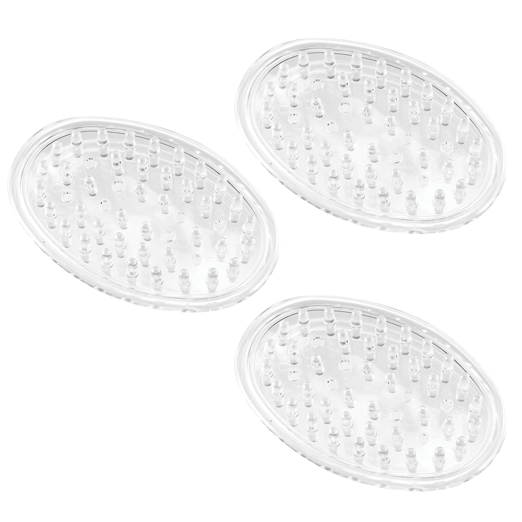 iDesign Plastic Soap Dish, Soap Saver, and Kitchen Sponge Holder - Set of 3, 0.75” x 3.25” x 4.75”, Clear