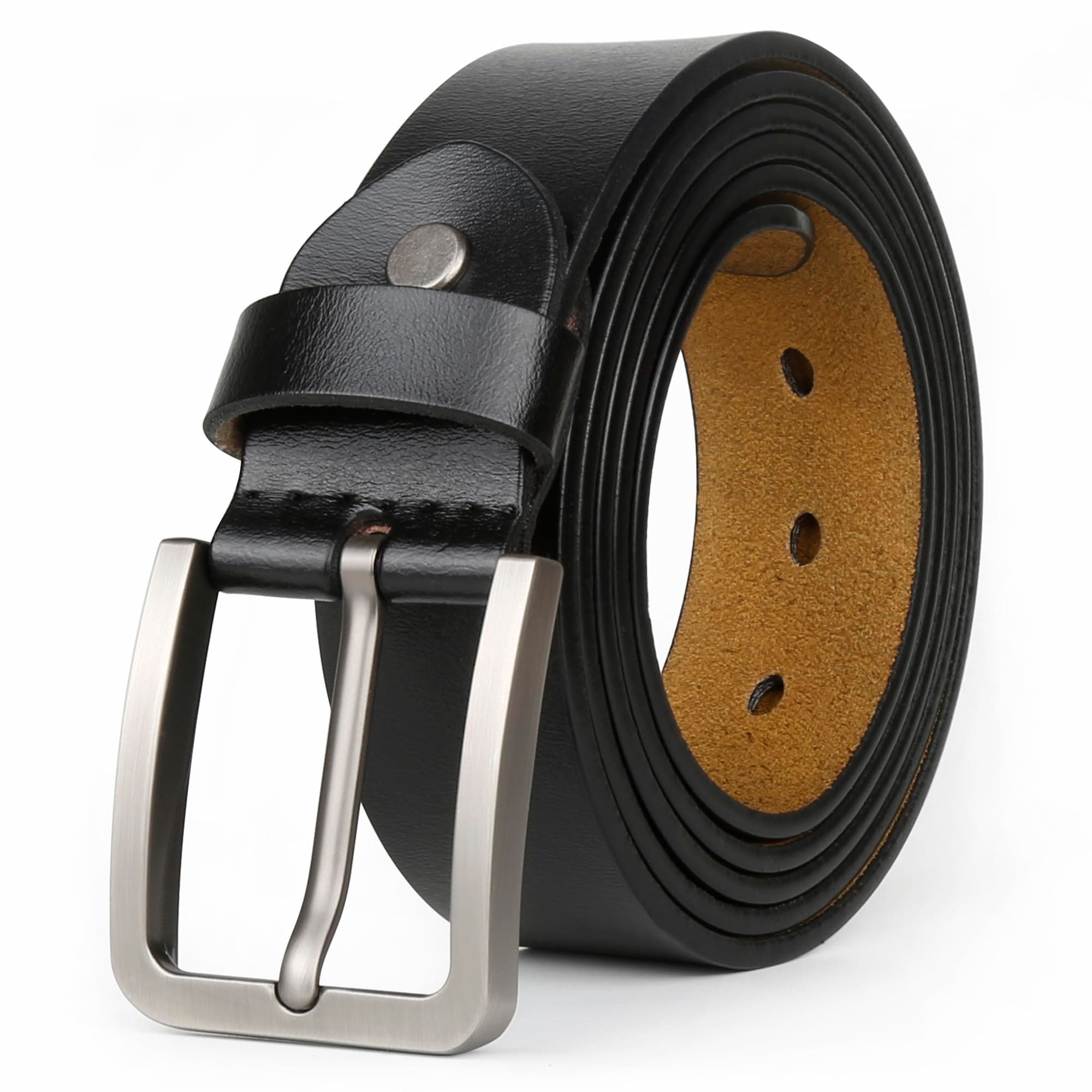 JingHao Mens Leather Belt,Plus Size Belts for Men,Pin Buckle Belt Great for Jeans, Casual,Formal,Work Wear 28-64" Black Brown