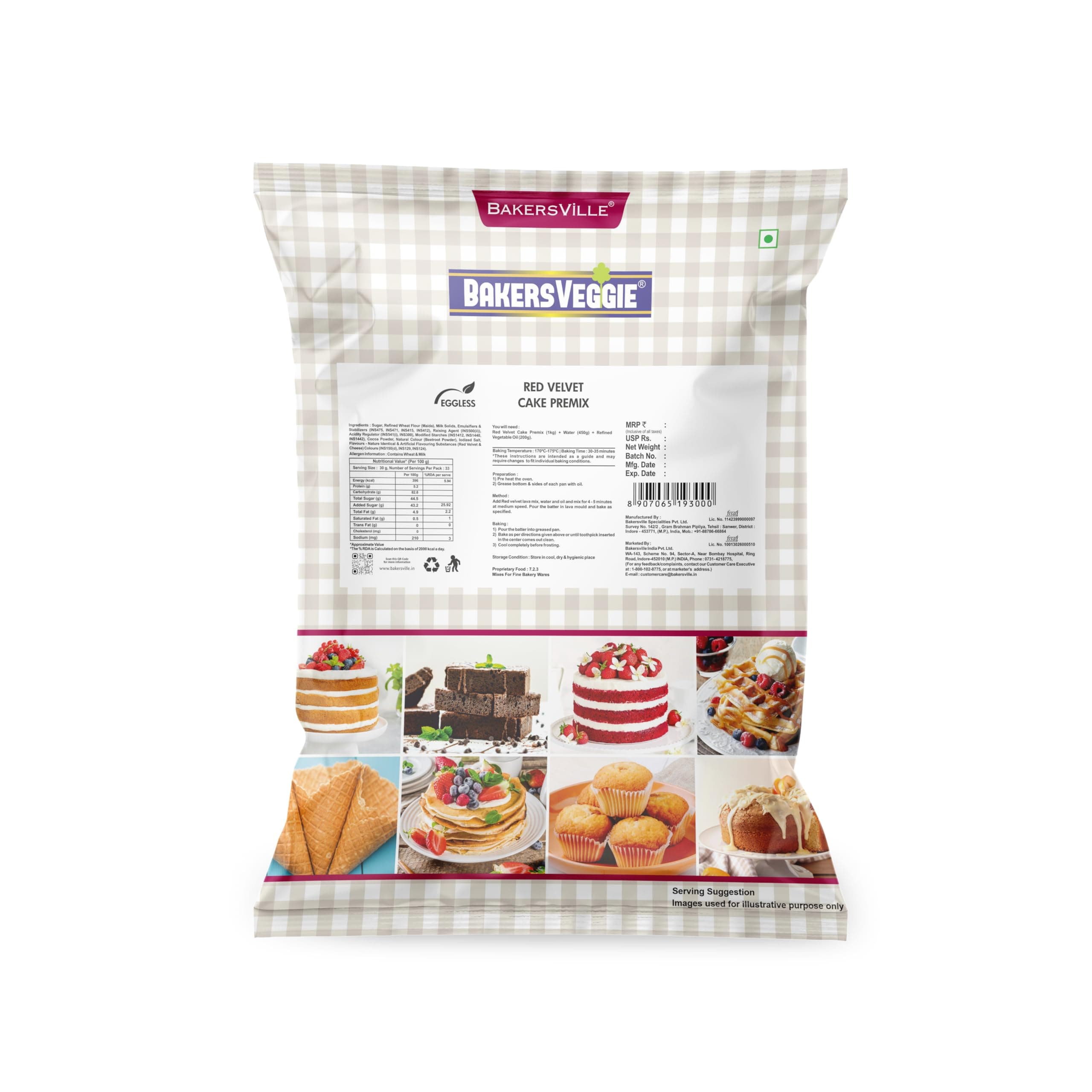 Bakersveggie Eggless Red Velvet Cake Premix. 1kg