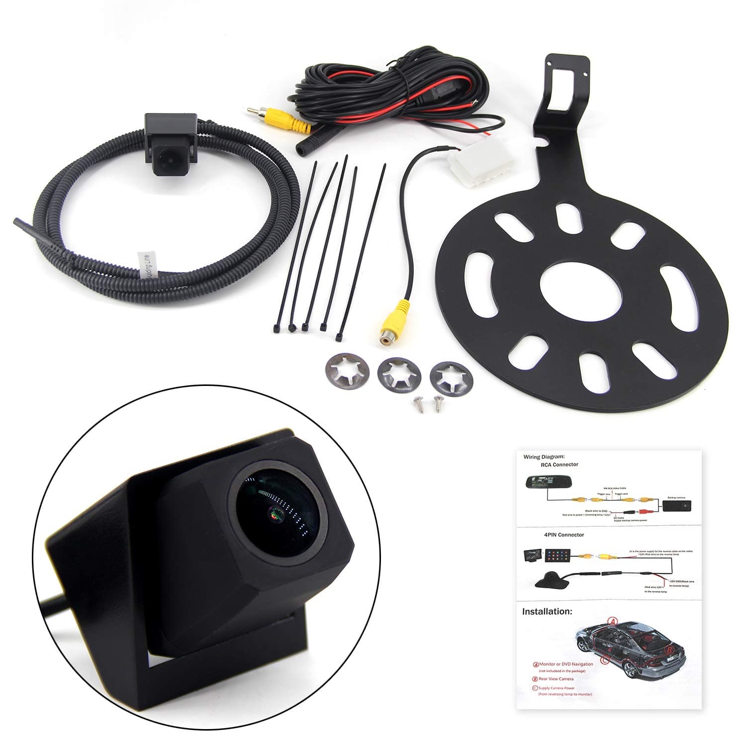 FEXON Backup Reverse Rear View Spare Tire Mount Camera Replacement for Jeep Wrangler 2007-2018 JK for Aftermarket and Factory Radio with RCA Uconnect Plug Adapter