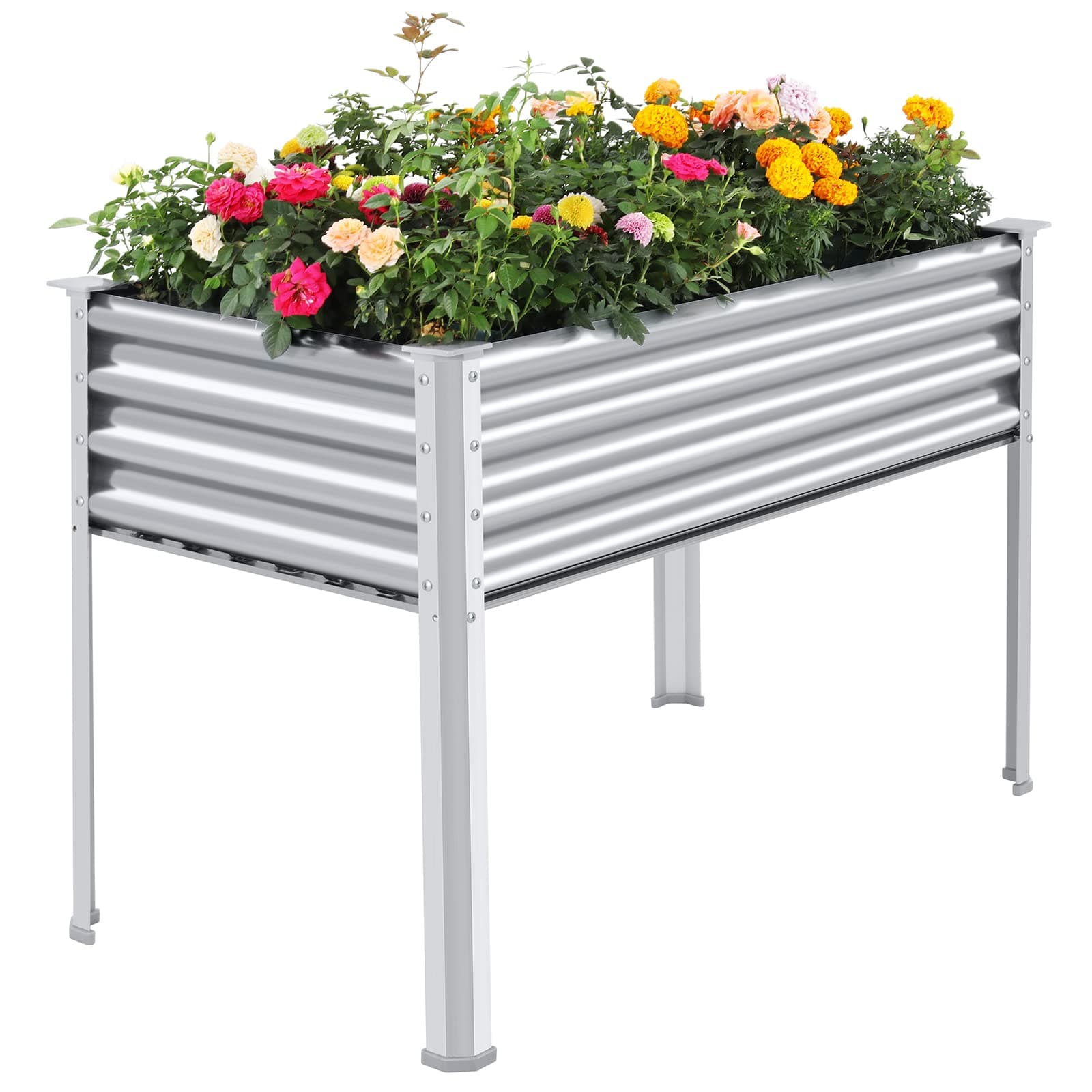 Land Guard Galvanized Raised Garden Bed with Legs, 48×24×32in Large Metal Elevated Raised Planter Box for Backyard, Patio, Balcony, 400lb Capacity