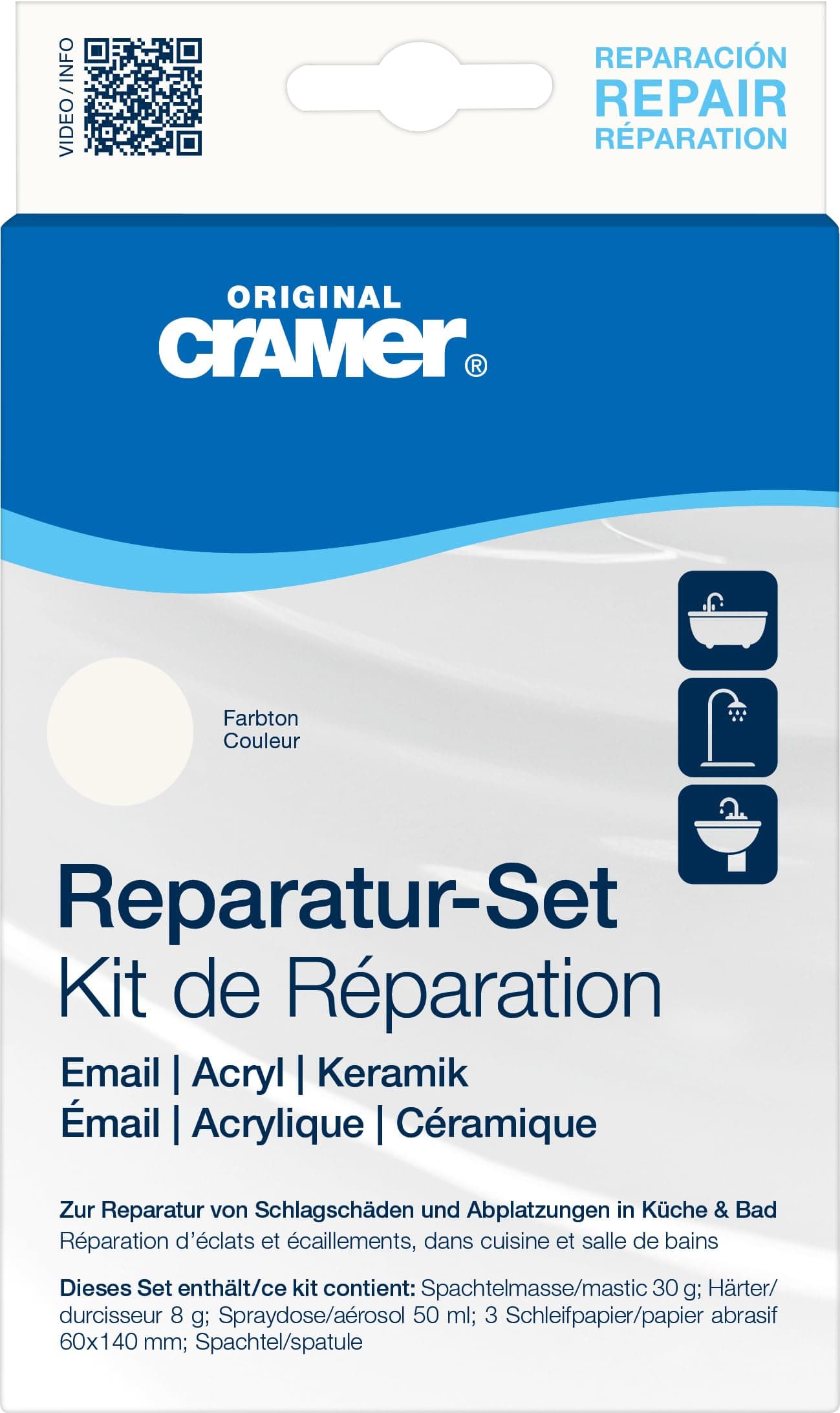 Cramer S203AMZ Ceramic / Enamel Repair Kit for Baths, Sinks and Counter Tops, Colour: Alpine White