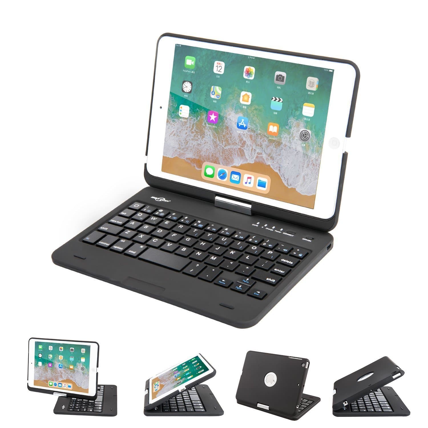 BATTOP iPad Mini Keyboard - Swivel 360 Degree Rotatable Bluetooth Keyboard Case - iPad Mini Bluetooth Keyboard - Compatible ipad Mini 3 / iPad Mini 2 / iPad Mini -black