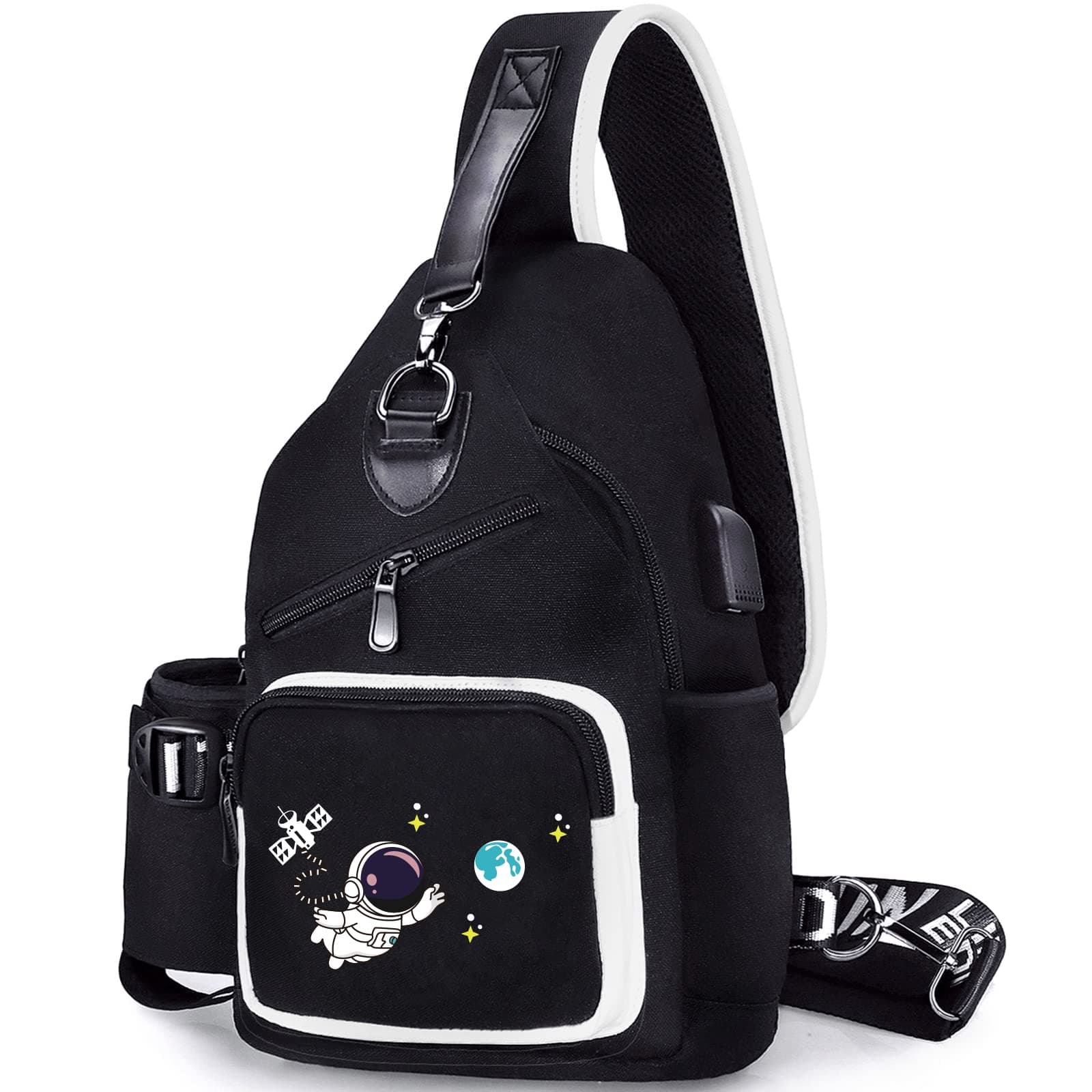 Sling Bag for Boys with USB, Small Chest Pack with Side Pocket, Travel Shoulder Backpack