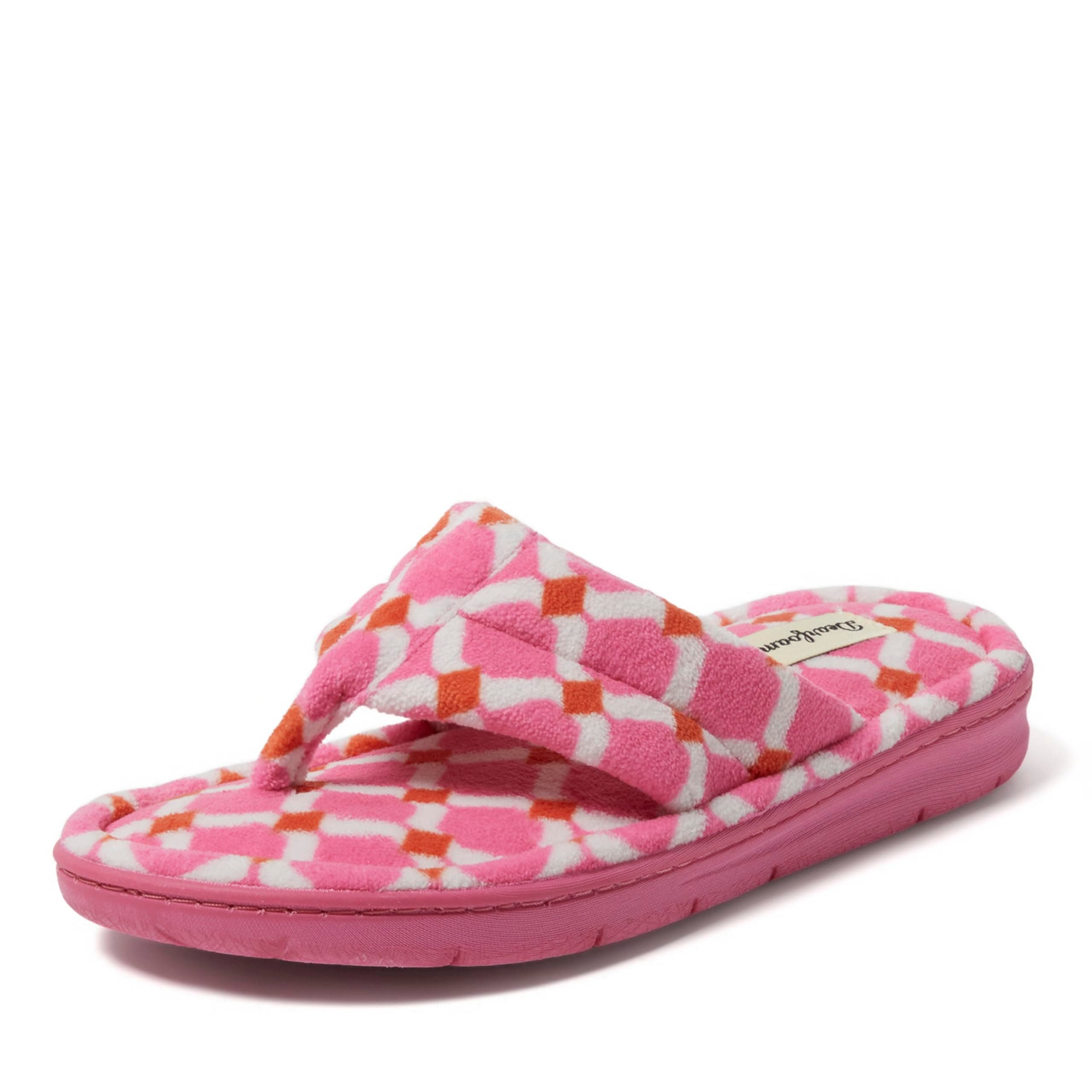 Dearfoams Women's Melanie Colorblocked Microfiber Terry Thong Slipper