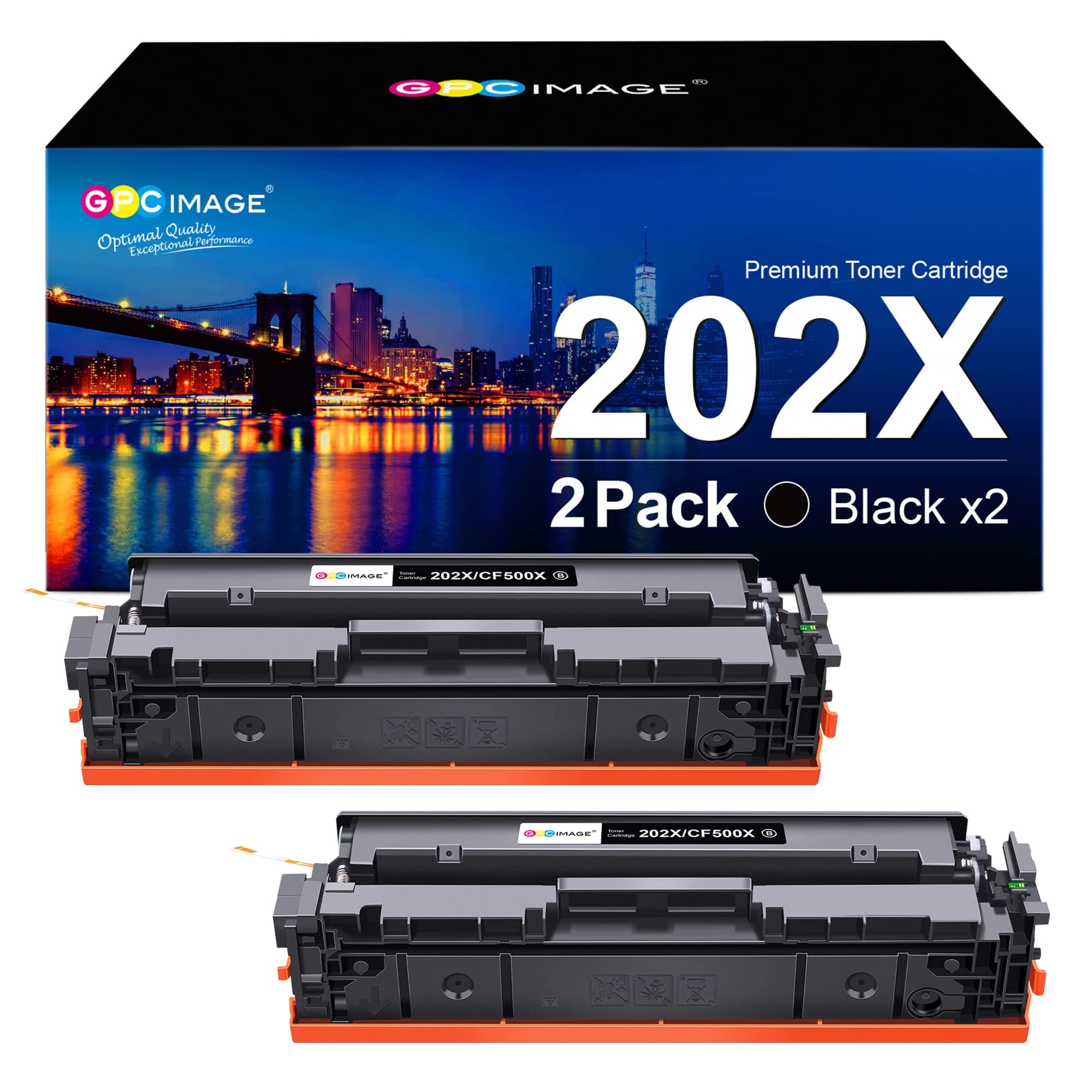 GPC Image Compatible Toner Cartridge Replacement for HP 202X 202A CF500X CF500A Compatible with Laserjet Pro MFP M281fdw M254dw M281cdw M281 M281dw Printer Tray(2 Pack ,Black)