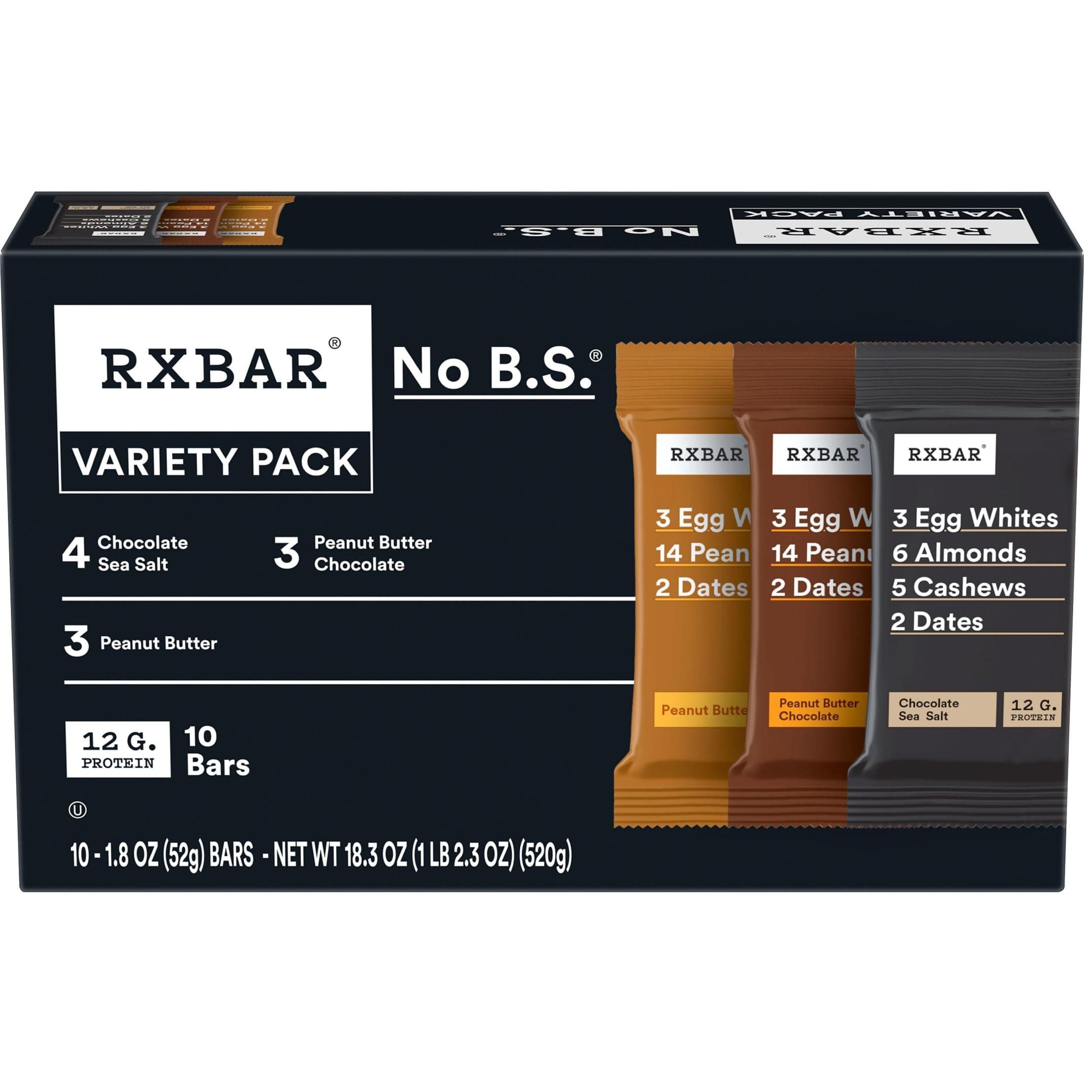 RXBAR Protein Bars, Protein Snack, Snack Bars, Variety Pack, 18.3oz Box (10 Count)