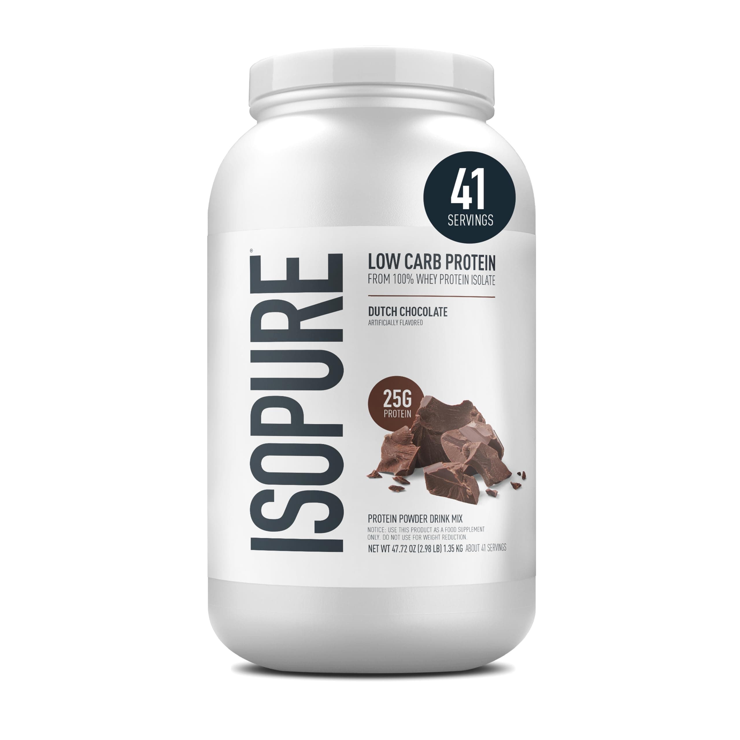 Isopure Low Carb Whey Protein Isolate Powder with Vitamin C & Zinc for Immune Support, 25g Protein, & Keto Friendly - Dutch Chocolate, 3 Lbs, 41 Servings (1.36 KG)