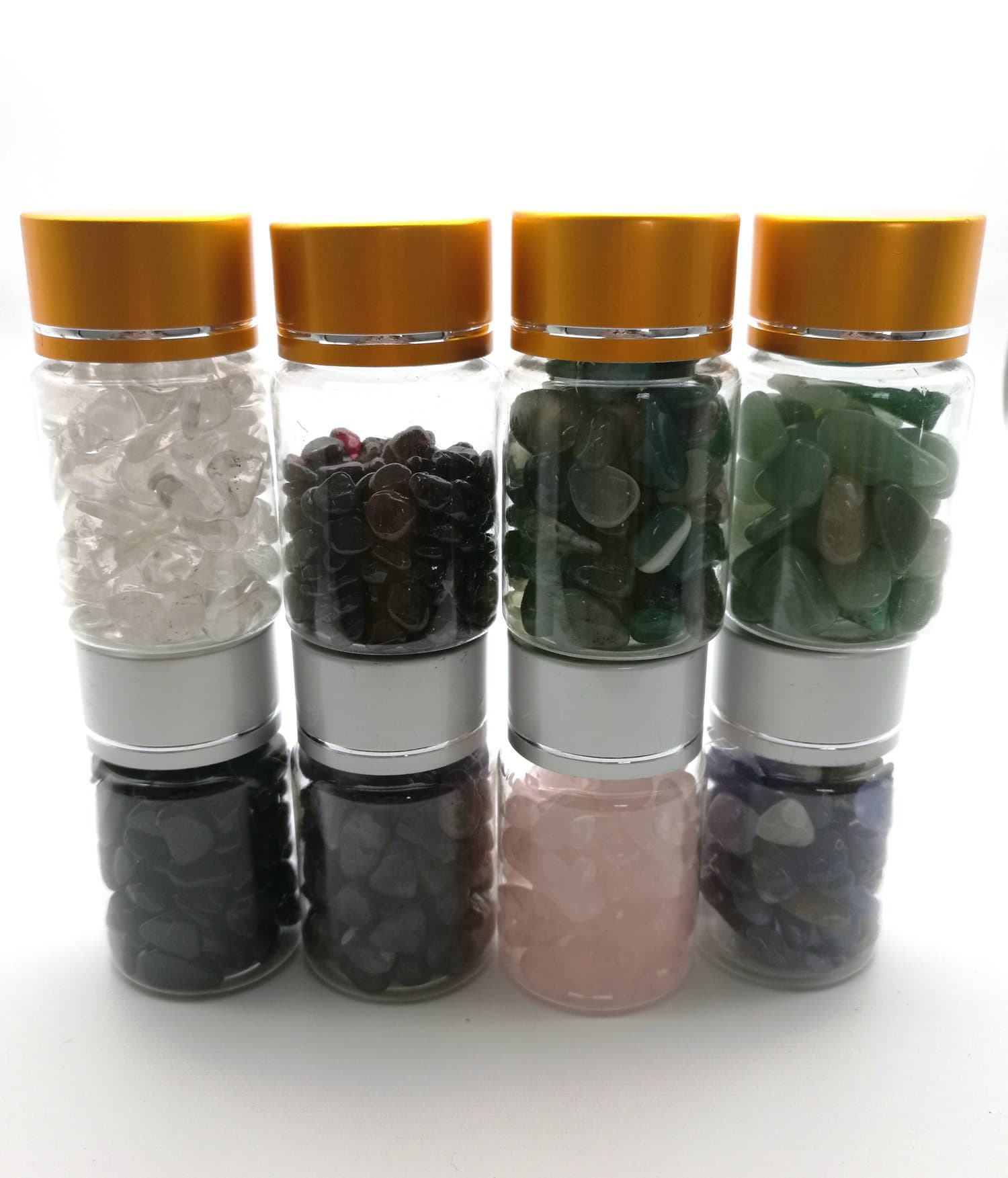 Hengshang 8 Mini gemstone bottles tumbled chips crystal healing gem reiki wicca stones,Total weight: 1 lb