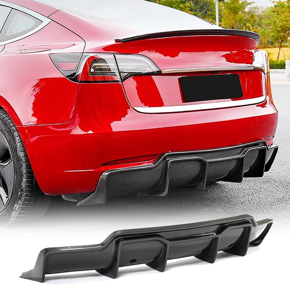 Real Carbon Fiber Rear Diffuser for Tesla Model 3 Sedan 2017-2023 Bumper Cover Lower Lip Spoiler Valance Protector Body Kits Factory Outlet