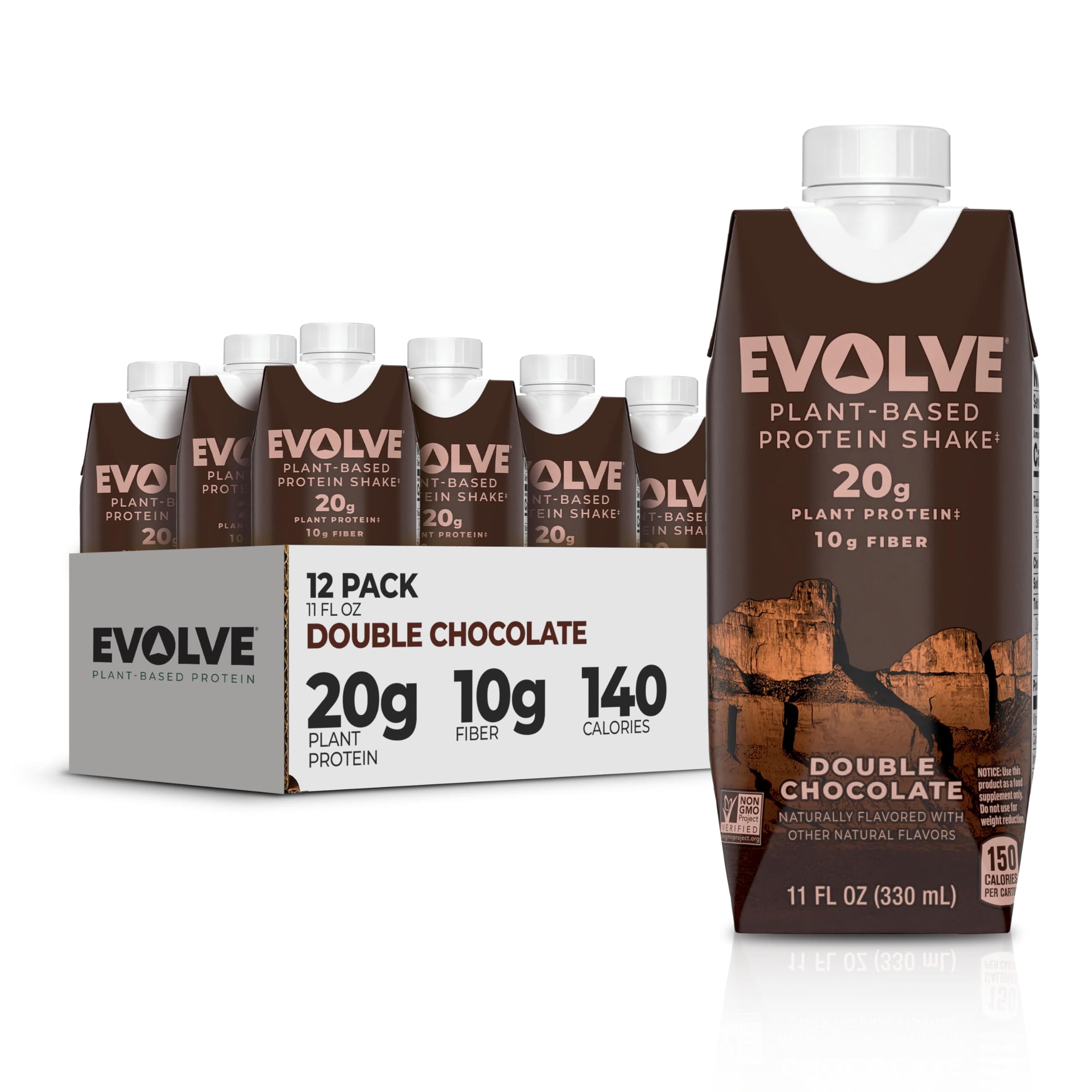 Plant Based Protein Shake, Double Chocolate, 20g Vegan Protein, Dairy Free, No Artificial Sweeteners, Non-GMO, 10g Fiber, 11 Fl Oz (Pack of 12) - (Formula May Vary)