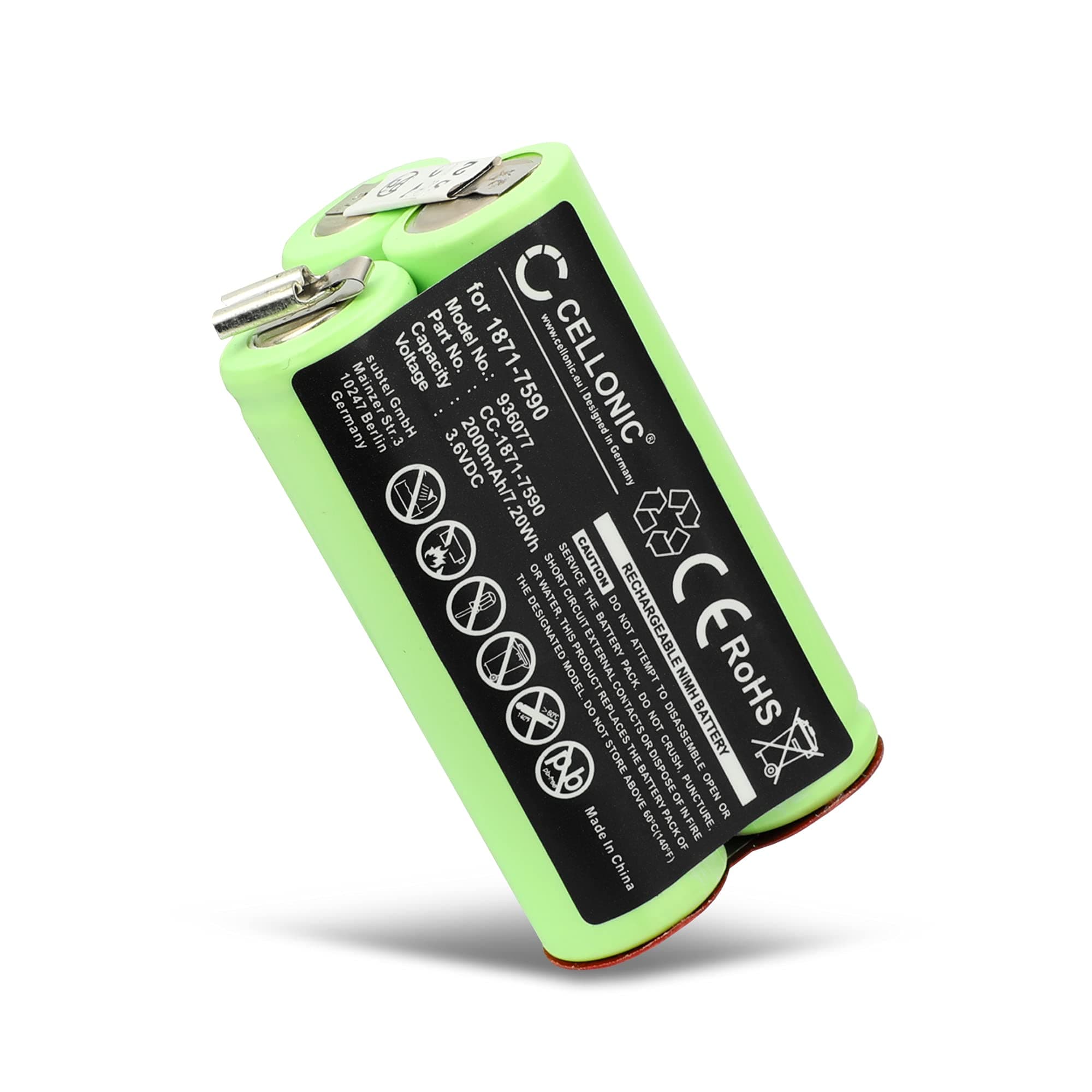 CELLONIC 1x Battery for Shavers & Hair Clippers Compatible with Moser ChromStyle 1871, ChromStyle Pro, Super Cordless 1872 clipper, 1871-7590 - (2000mAh, 3.6V)