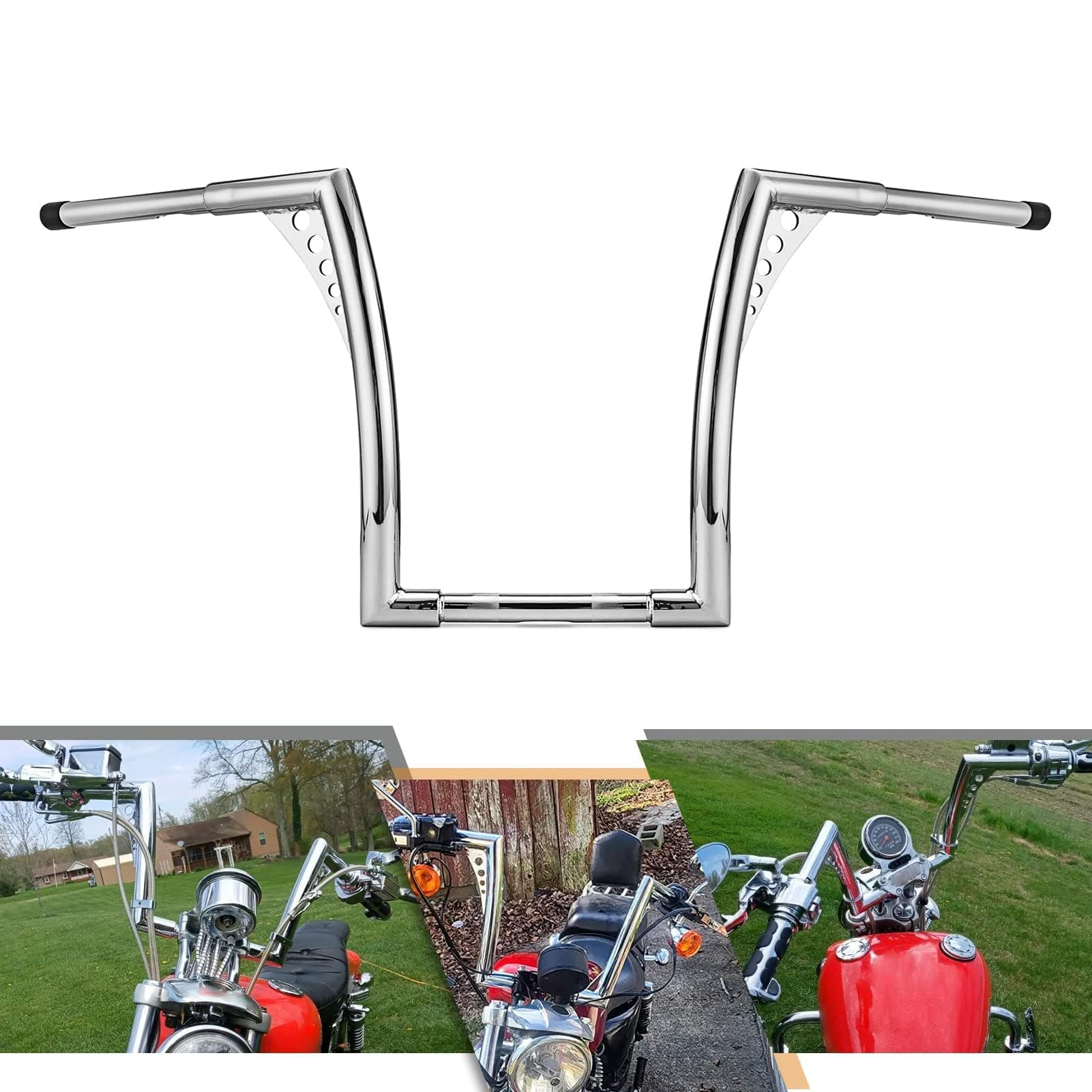 WeiSen 10" Ape Hanger Handlebar, 1 1/4" Handle Bar Compatible with Harley Sportster 84-22, fit Softail 84-24, fit Dyna 93-17, fit Road Glide 98-13, fit Road King 94-22 Chrome