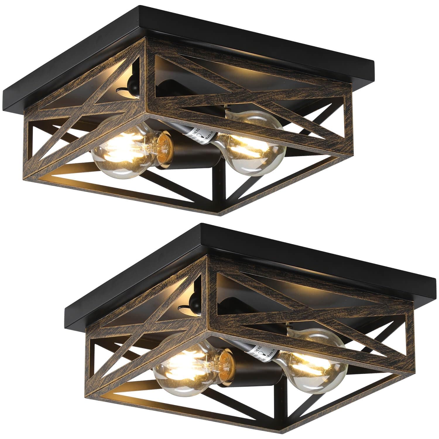 DIKAIDA - Rustic Flush Mount Ceiling Light Set of 2 Modern Farmhouse Light Fixture Kitchen Fixtures for Bedroom Dining Room Entryway Industrial Metal Ceiling Light Fixture
