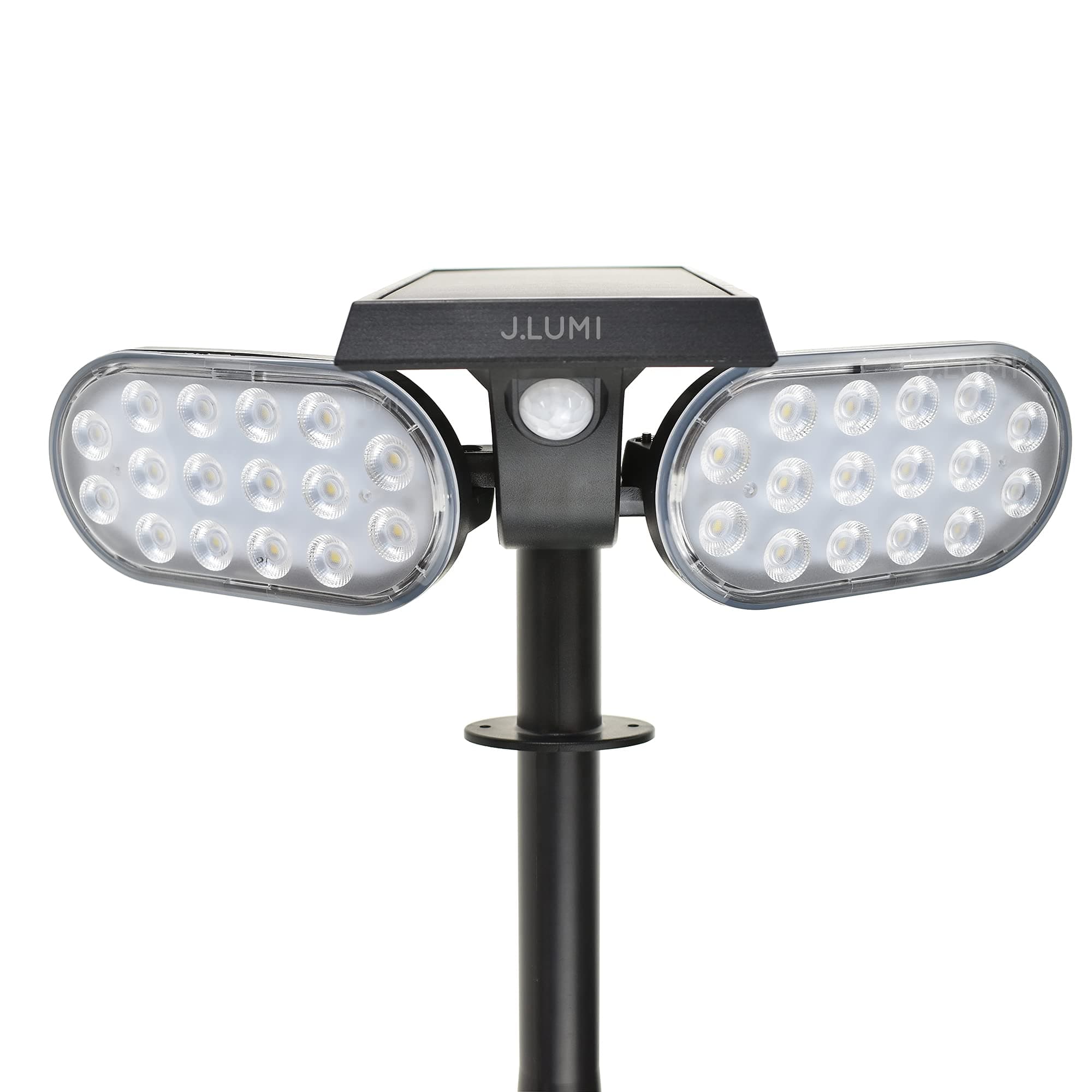 J.LUMI SOL1581 Solar Landscape Spotlight, 2 Adjustable Headlights, Motion Sensor Enabled, Automatic On/Off, with Ground Stake