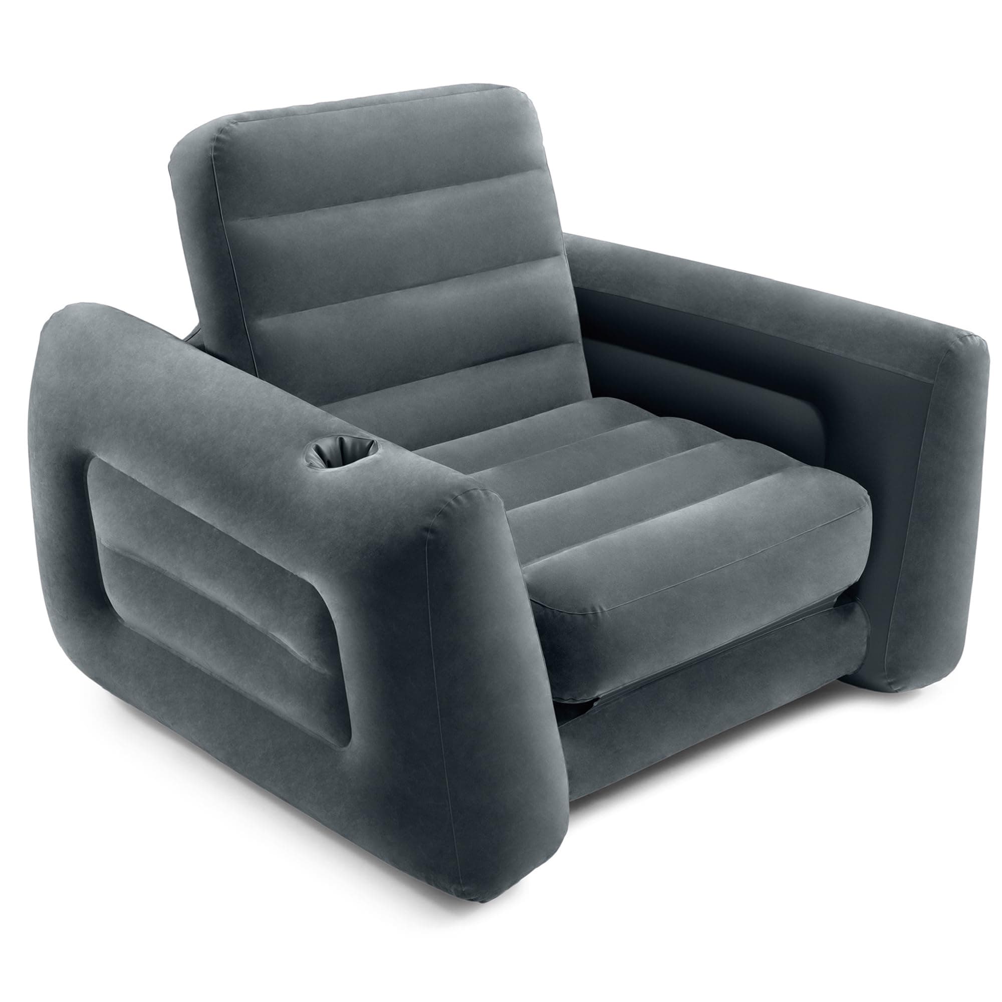 Intex 66551EP Inflatable Pull-Out Chair: Built-in Cupholder – Velvety Surface – 2-in-1 Valve – Folds Compactly – 80" x 91" x 26"
